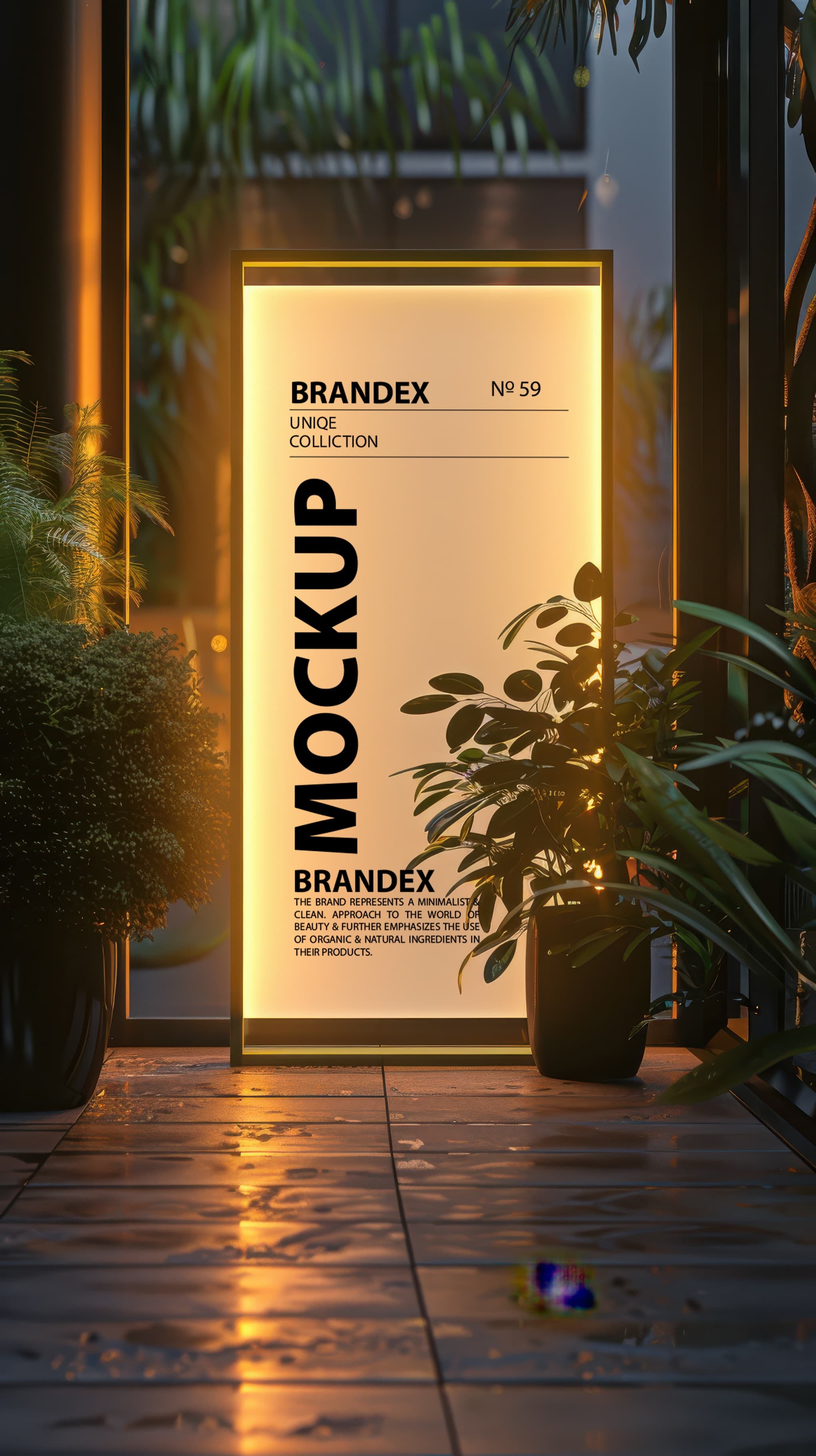 Illuminated vertical sign mockup