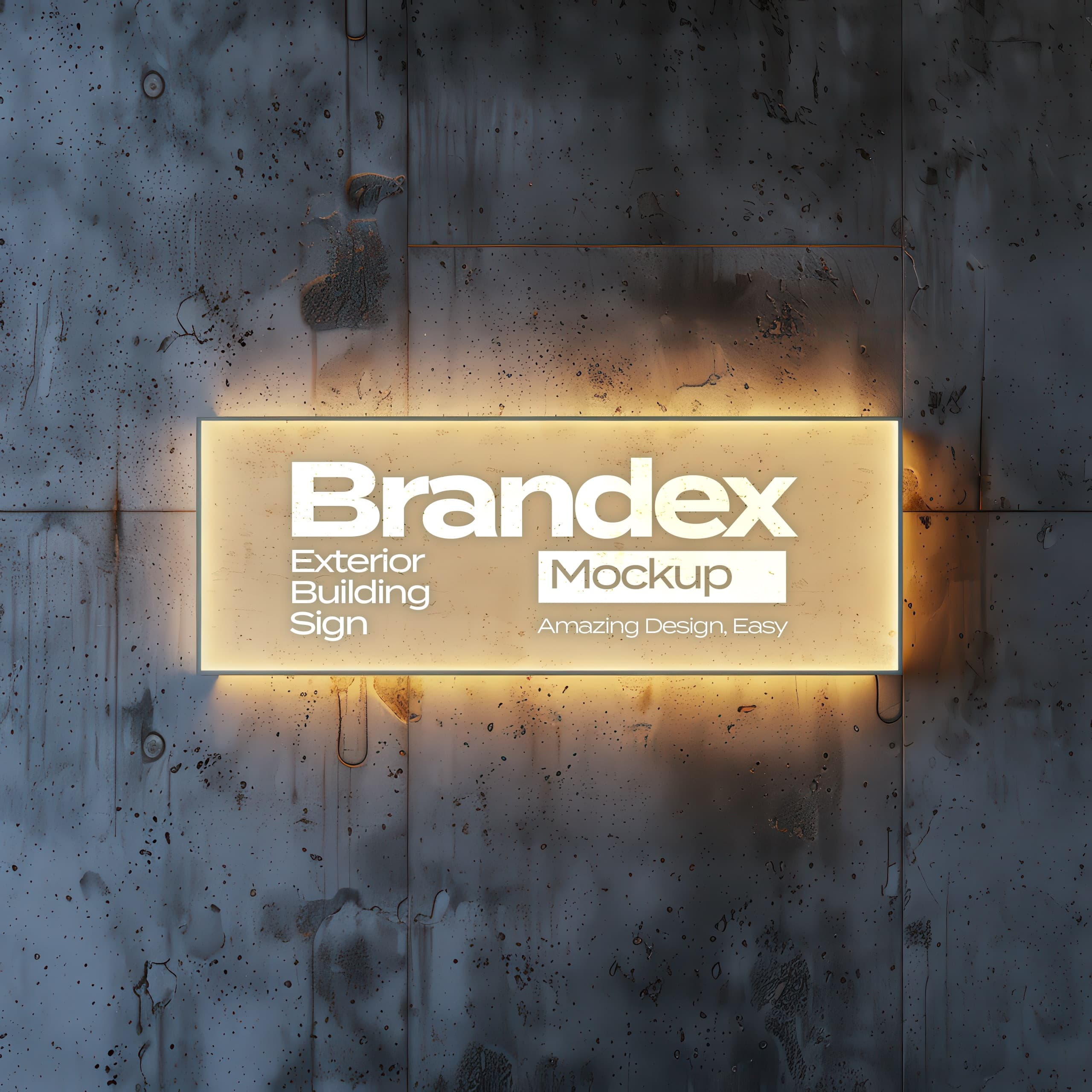 Illuminated exterior building sign mockup