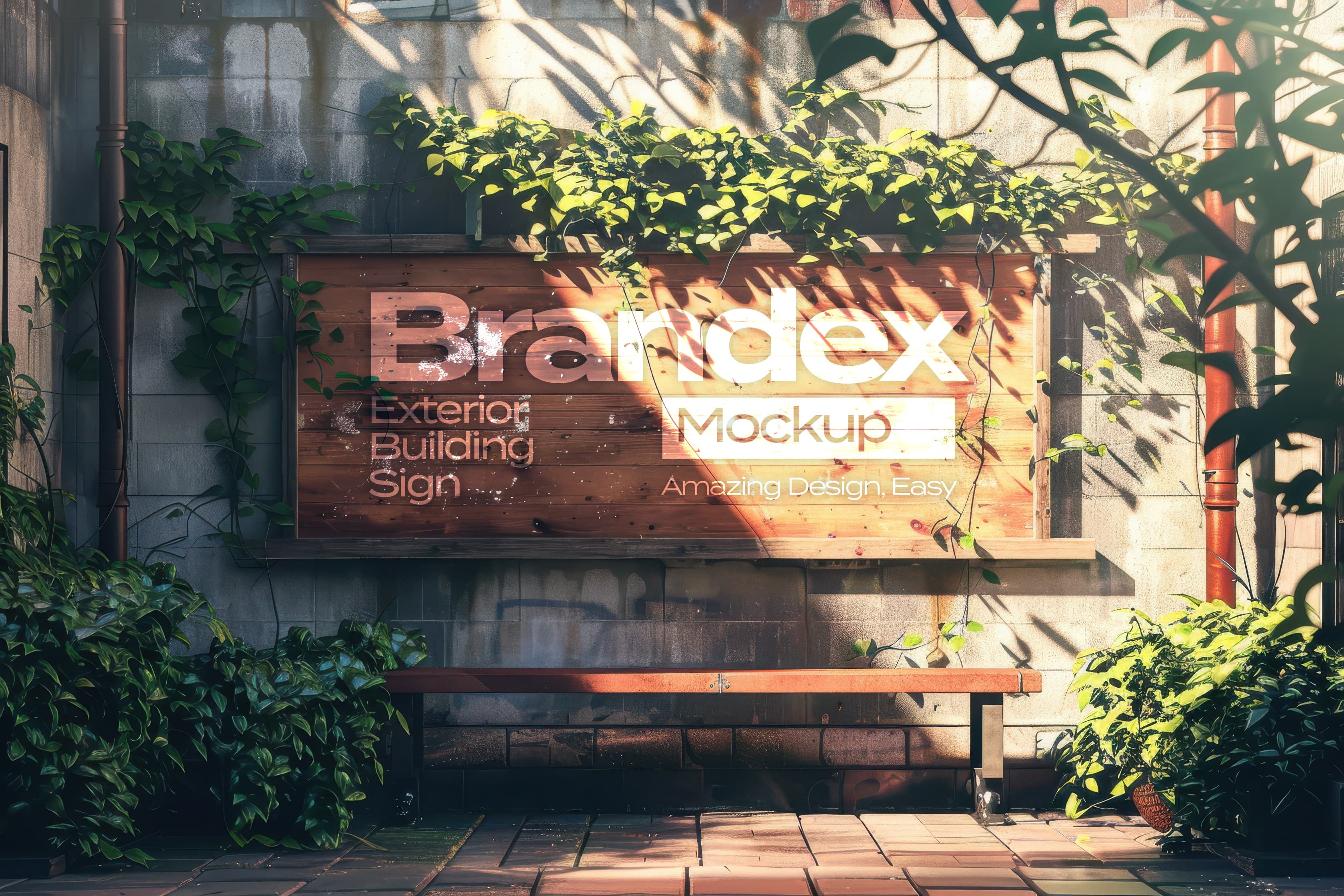 Sunlit exterior building sign mockup