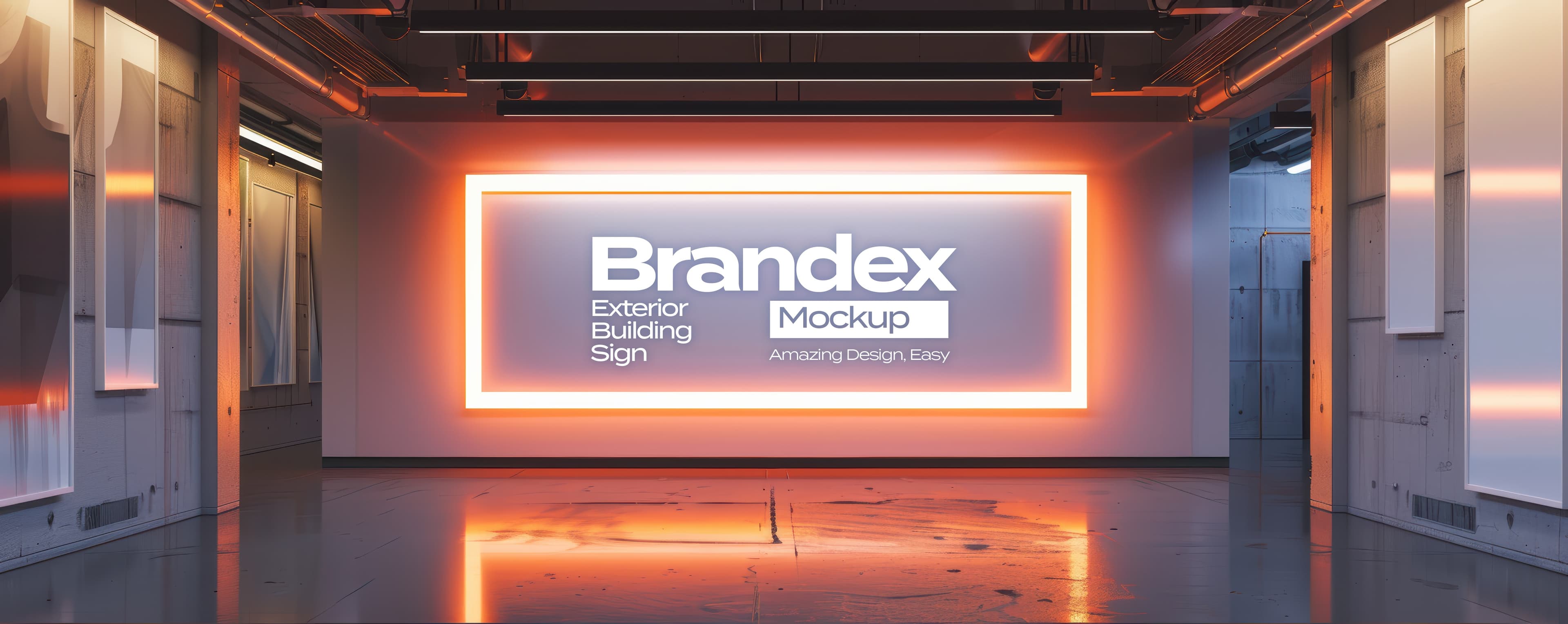 Illuminated building sign mockup
