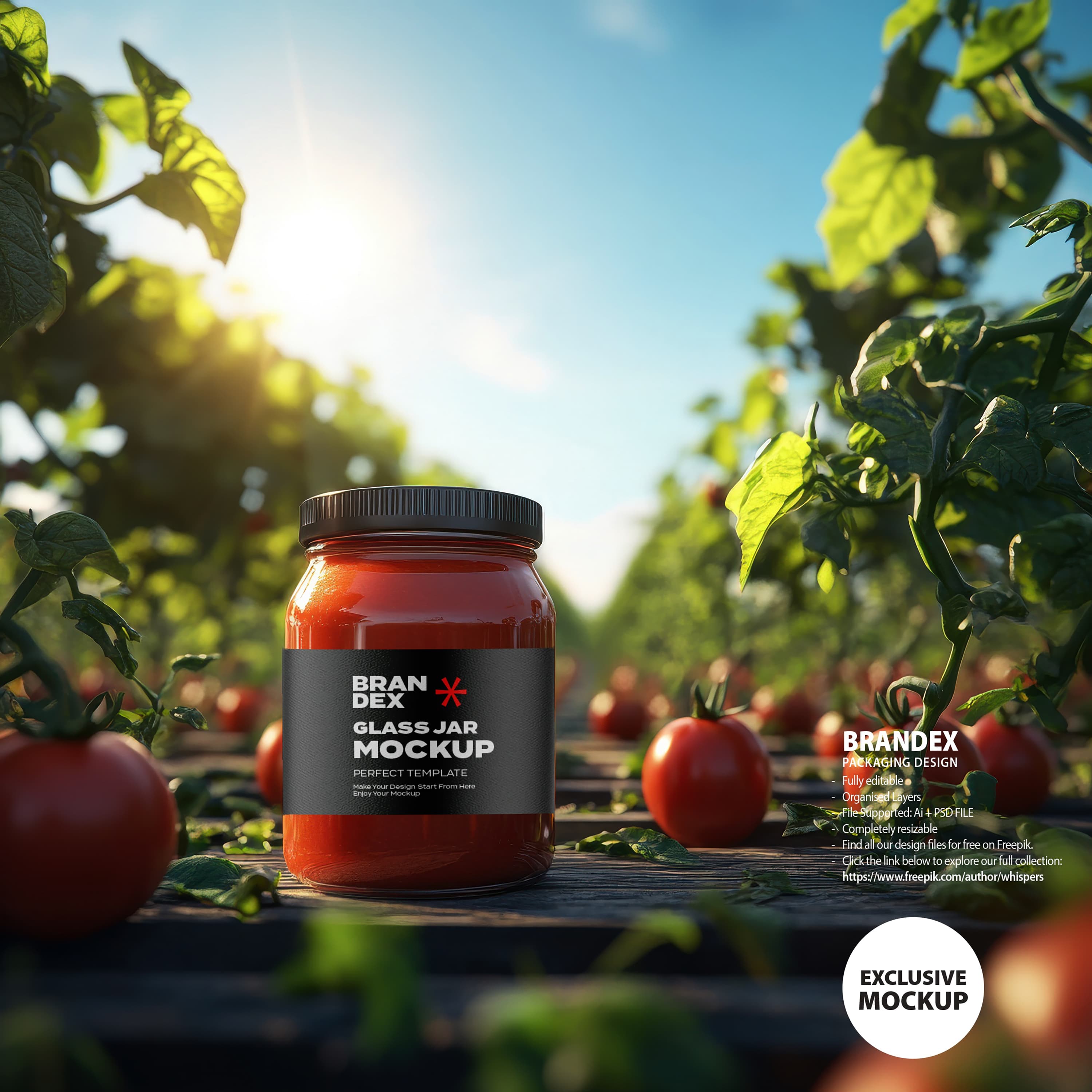 Glass jar with tomato sauce mockup