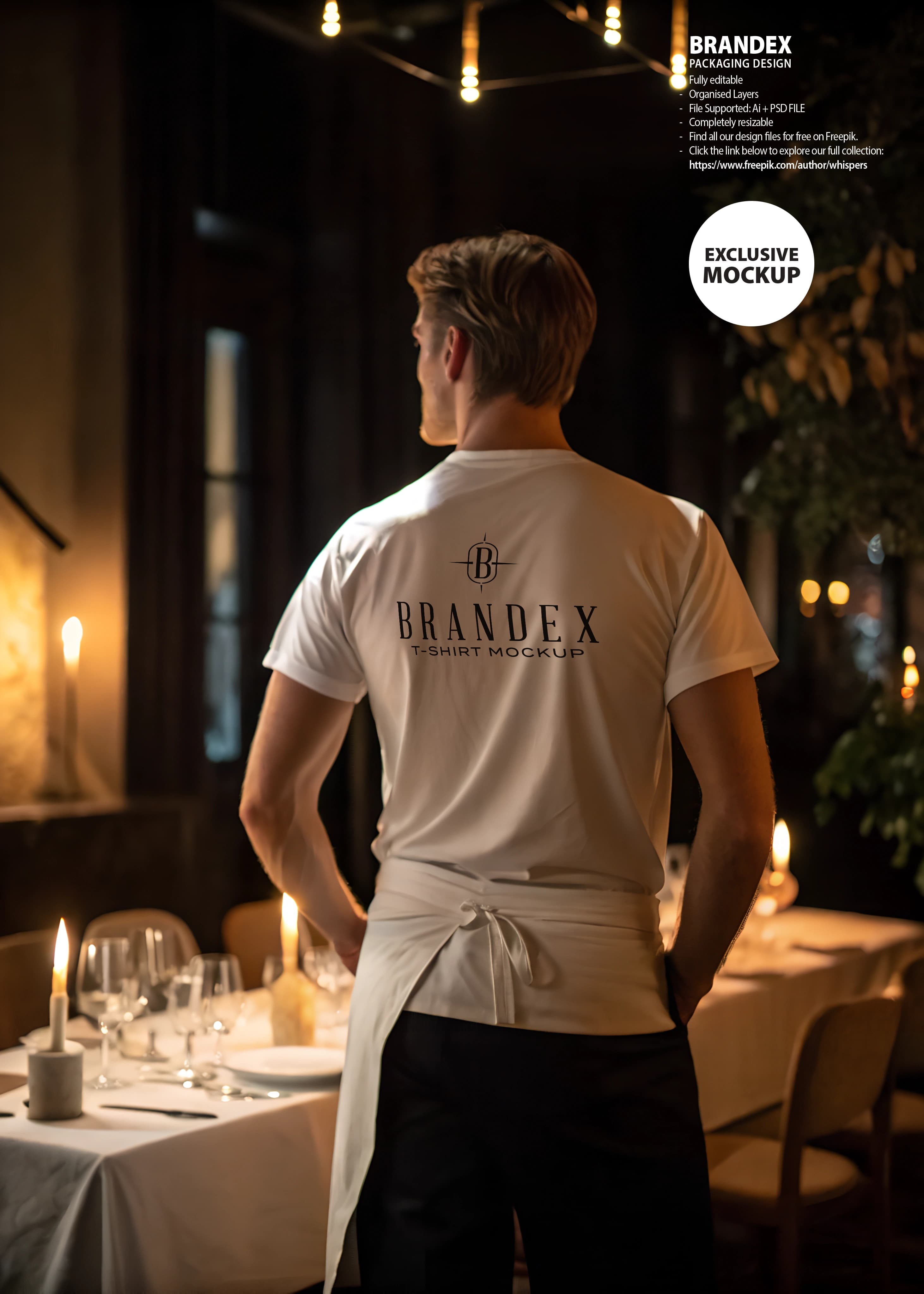 Restaurant waiter t-shirt mockup