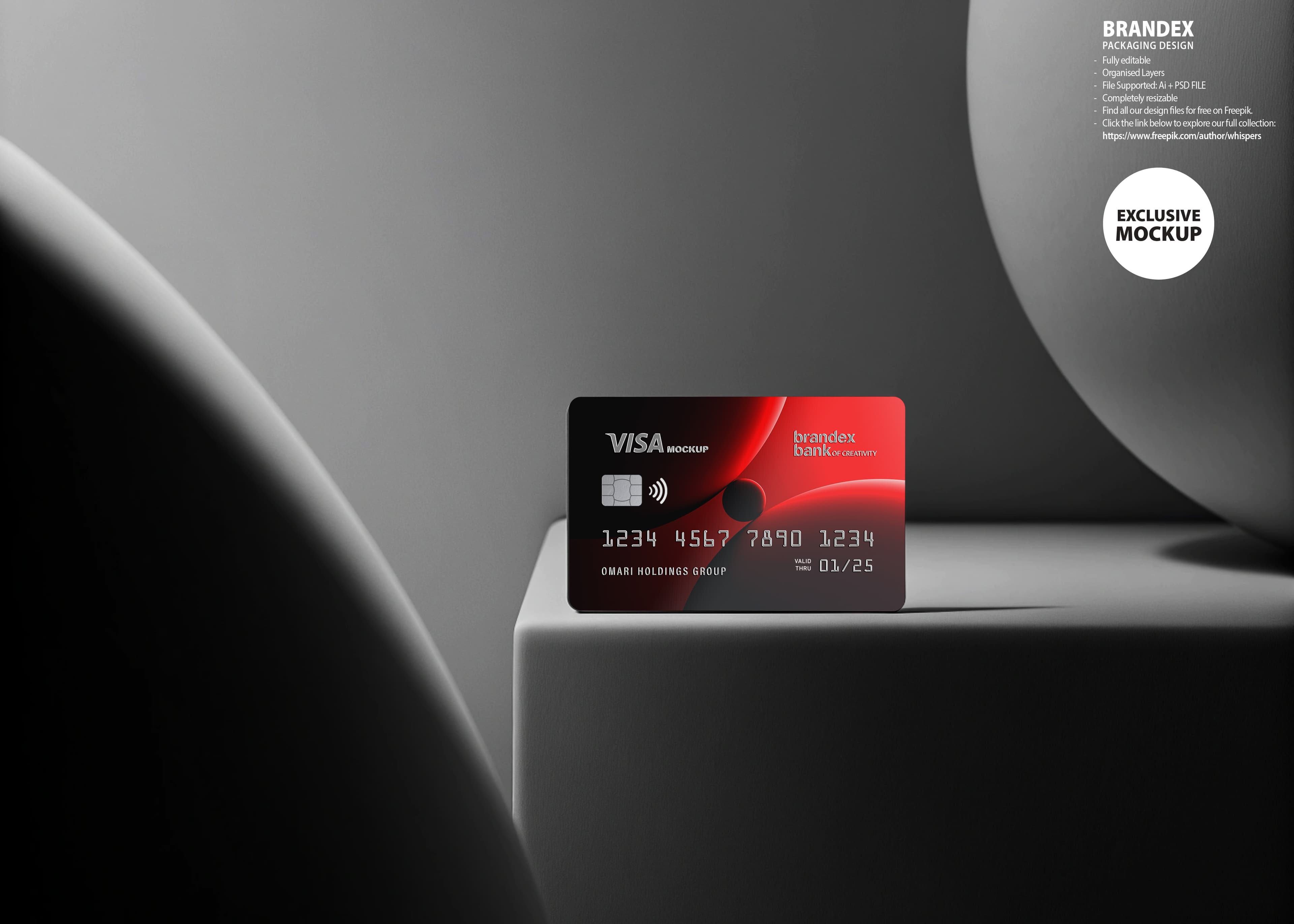Modern red bank card mockup