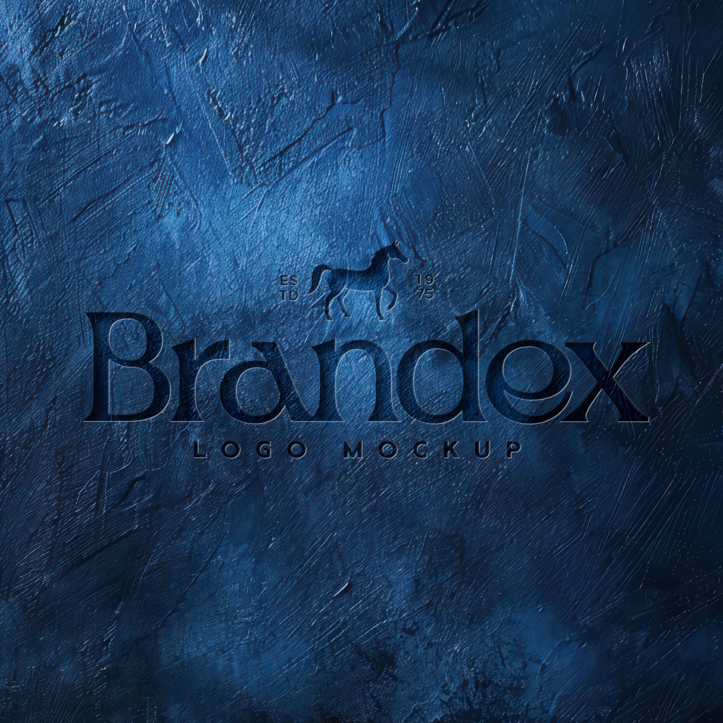 Deep blue embossed logo mockup