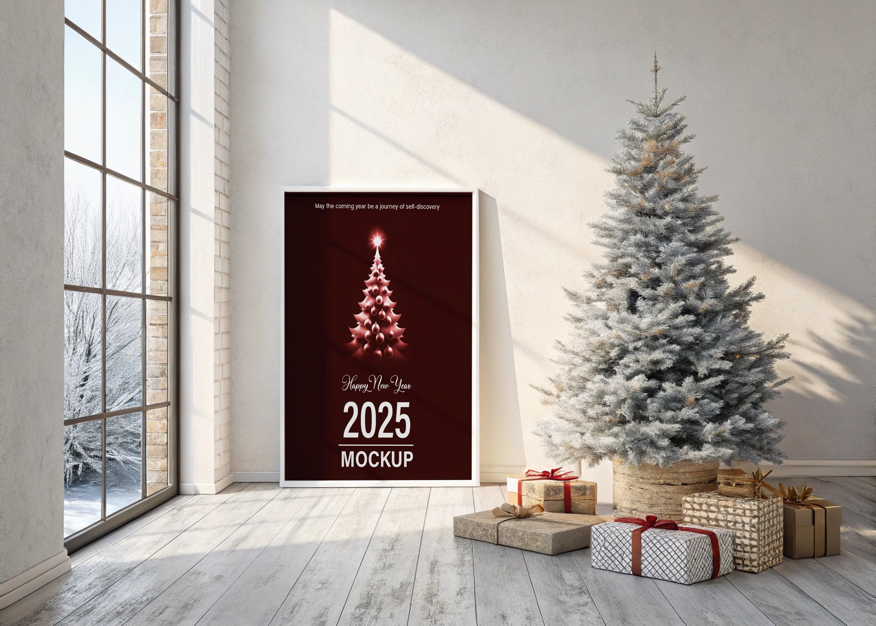 Christmas poster mockup with tree