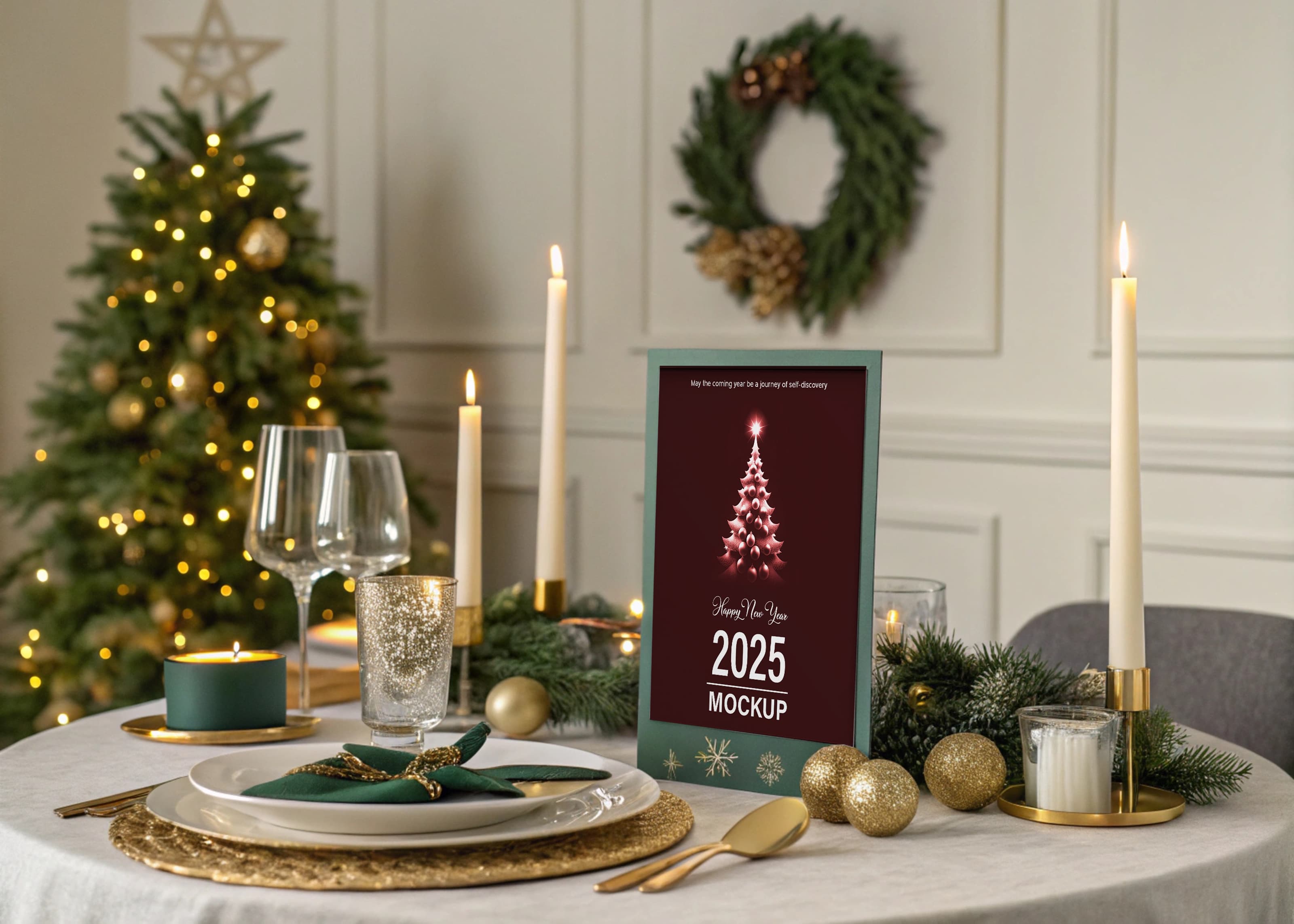 Festive table sign mockup