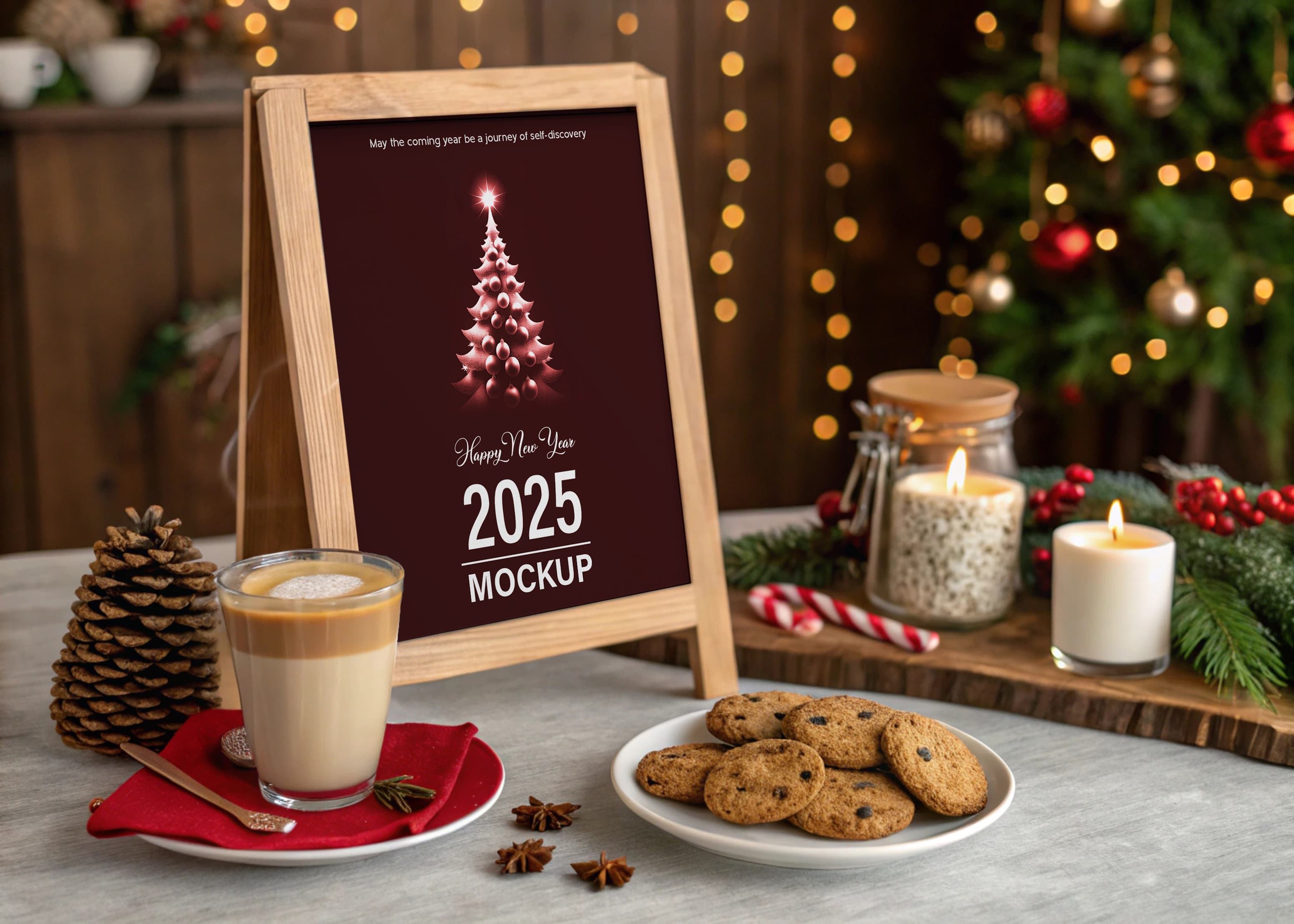 Christmas wooden frame mockup