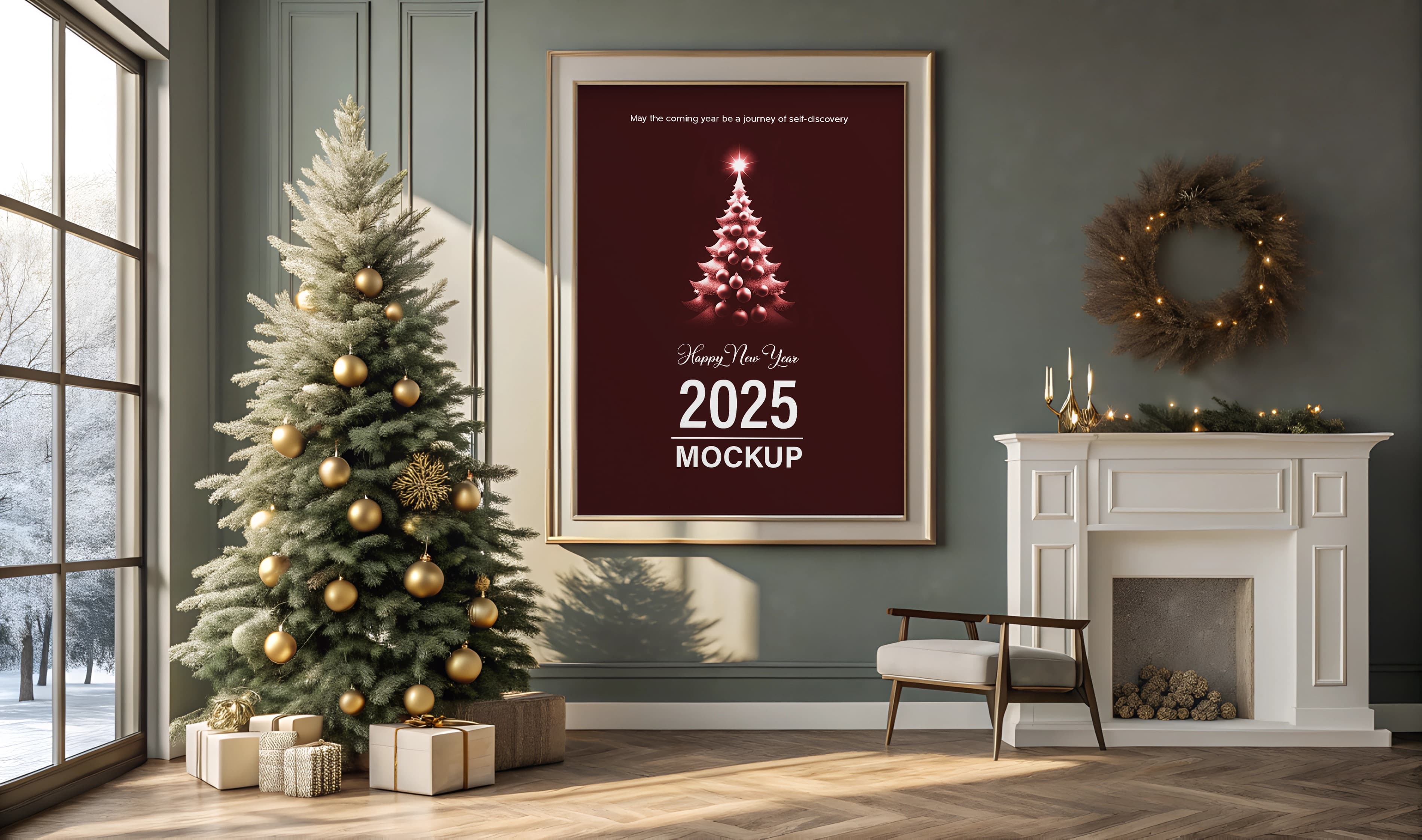 Christmas new year framed poster mockup