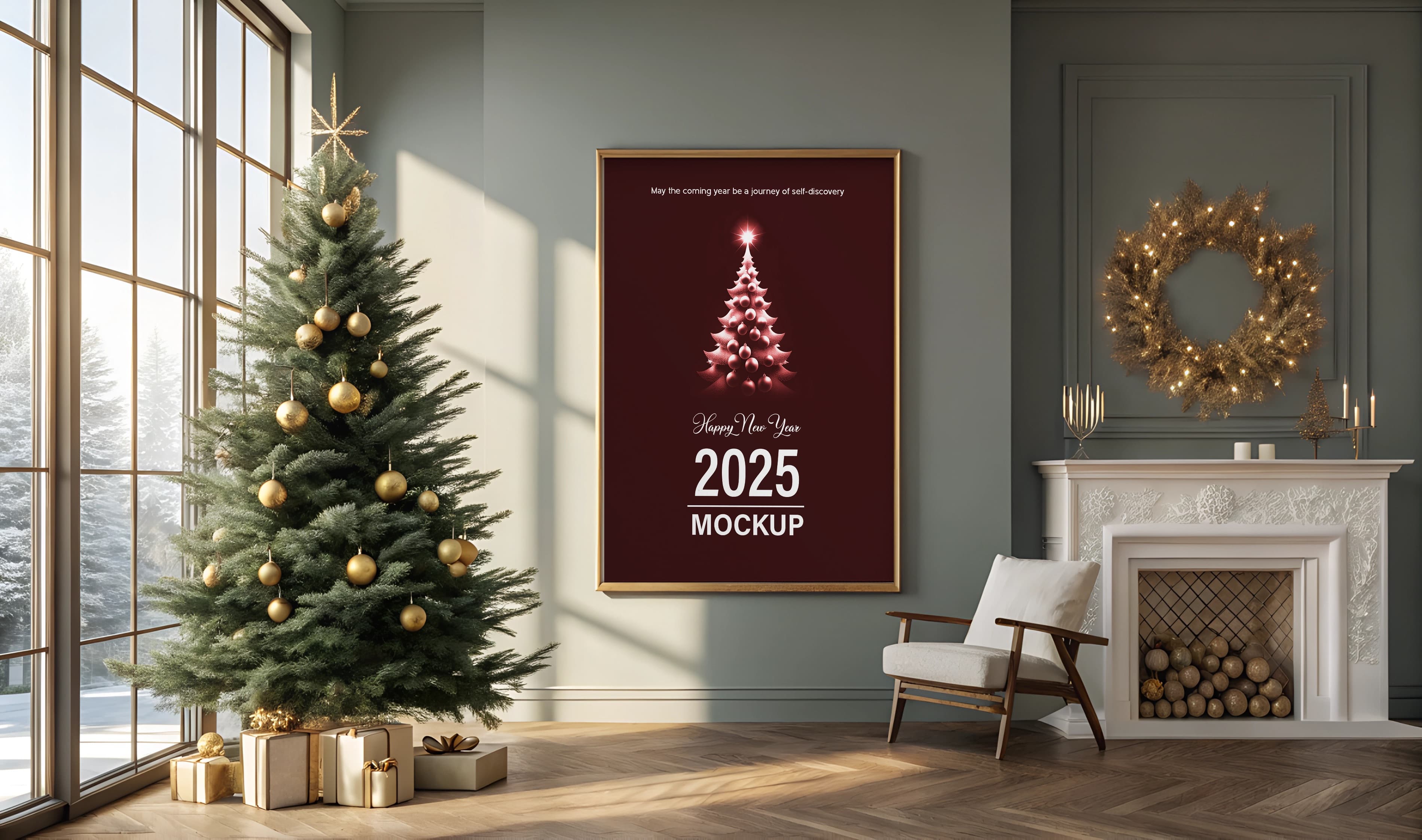 Christmas tree poster mockup