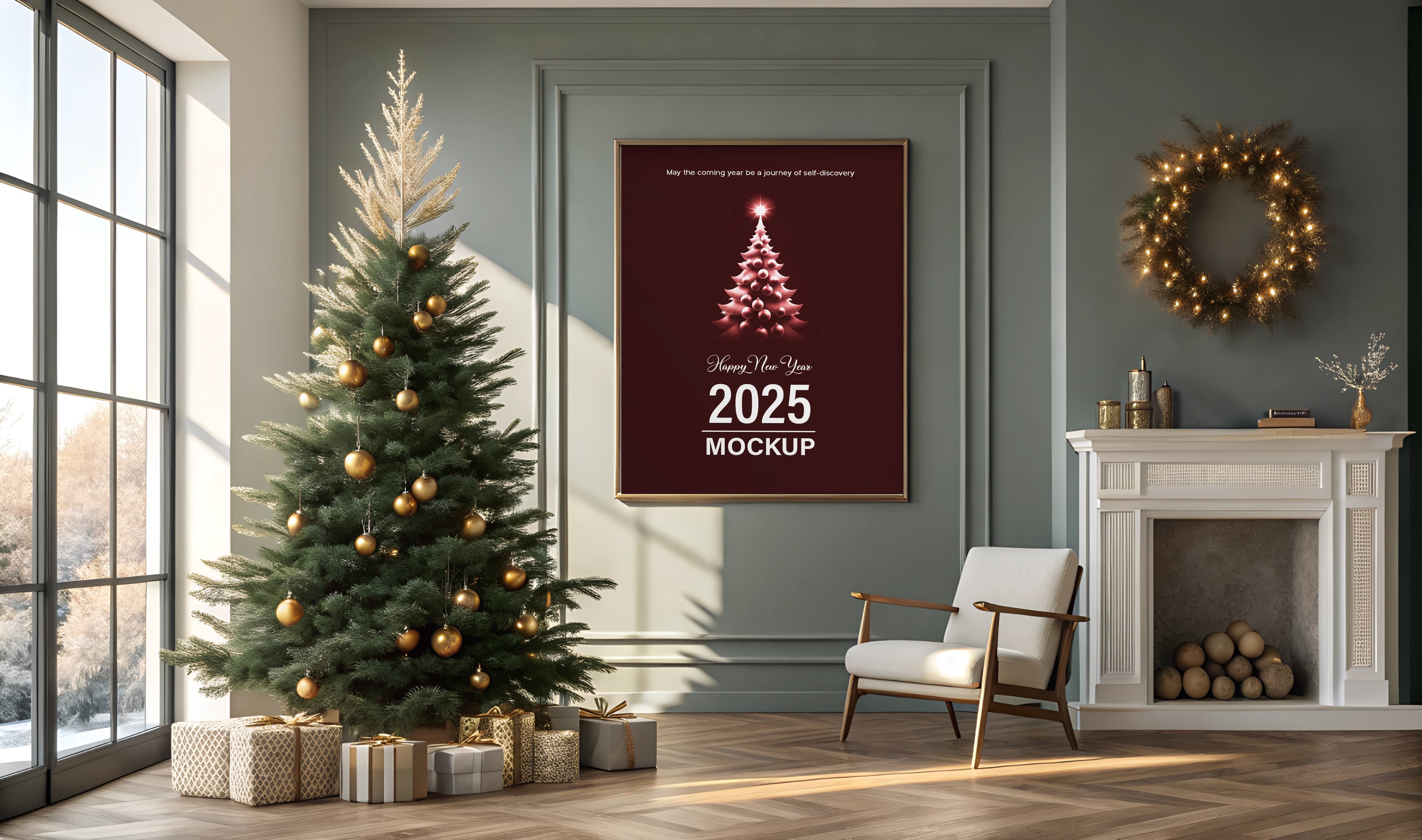Elegant christmas frame mockup