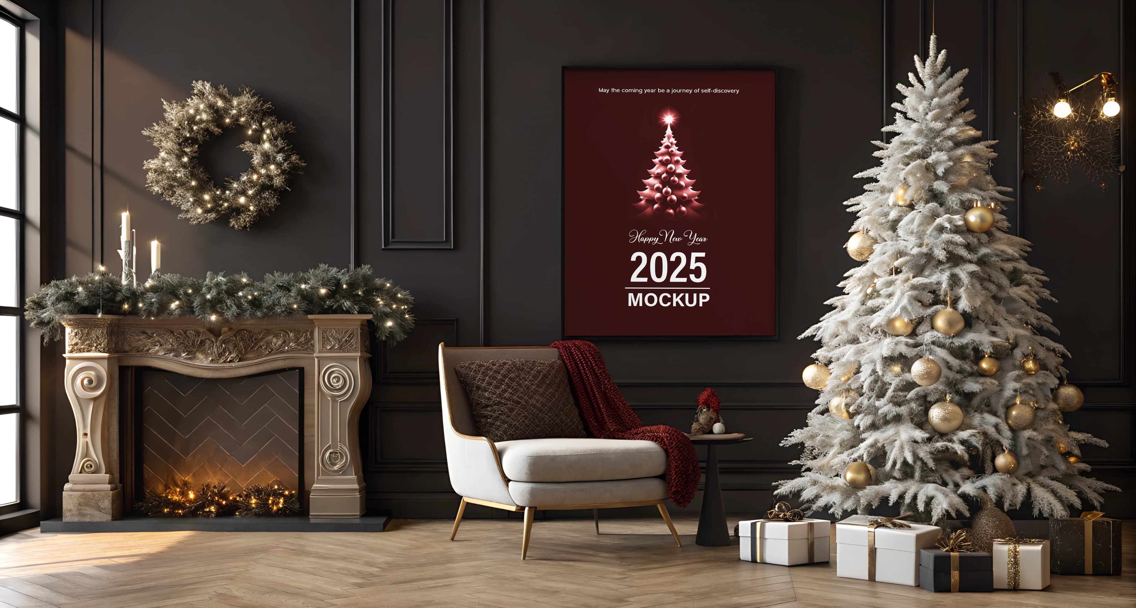 Christmas living room poster mockup