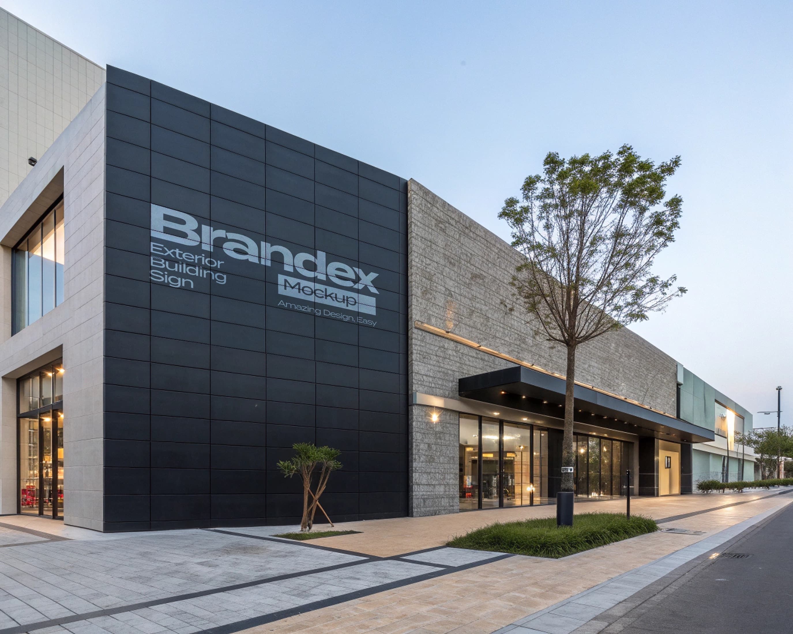 Modern building facade sign mockup