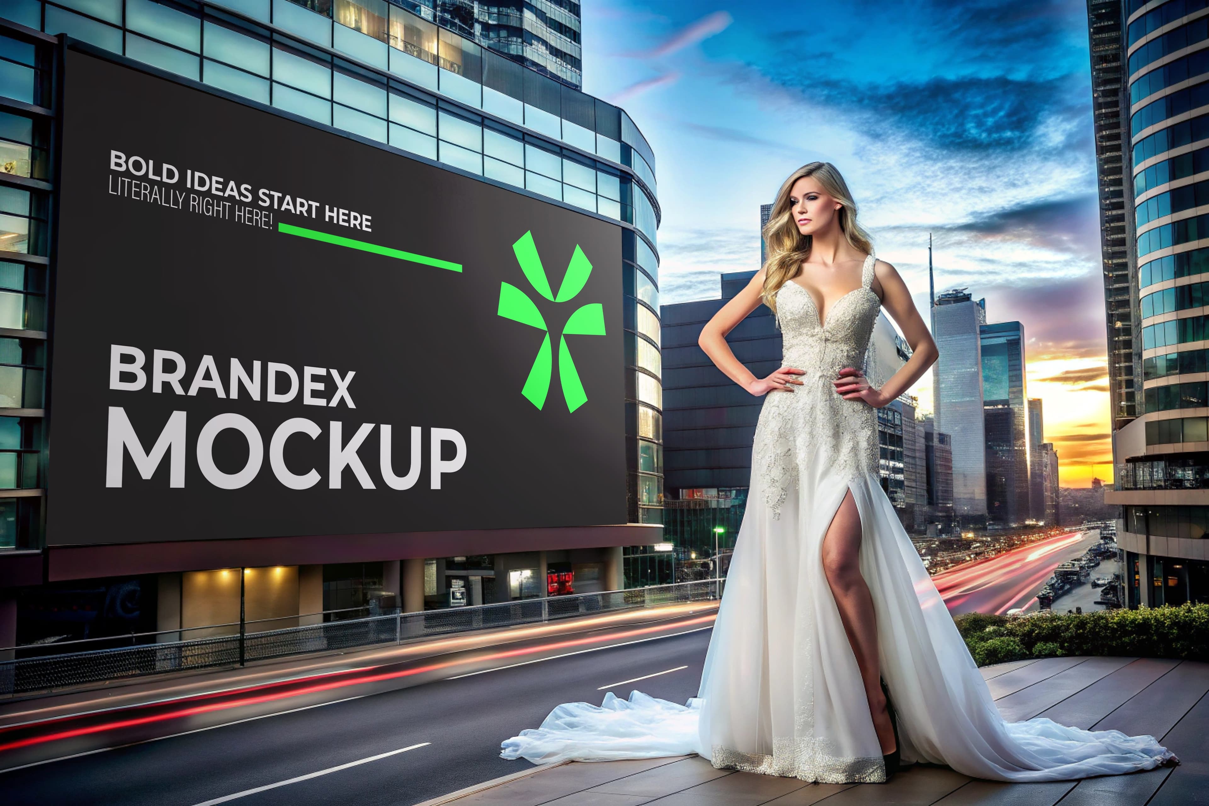 Urban billboard and bridal gown mockup