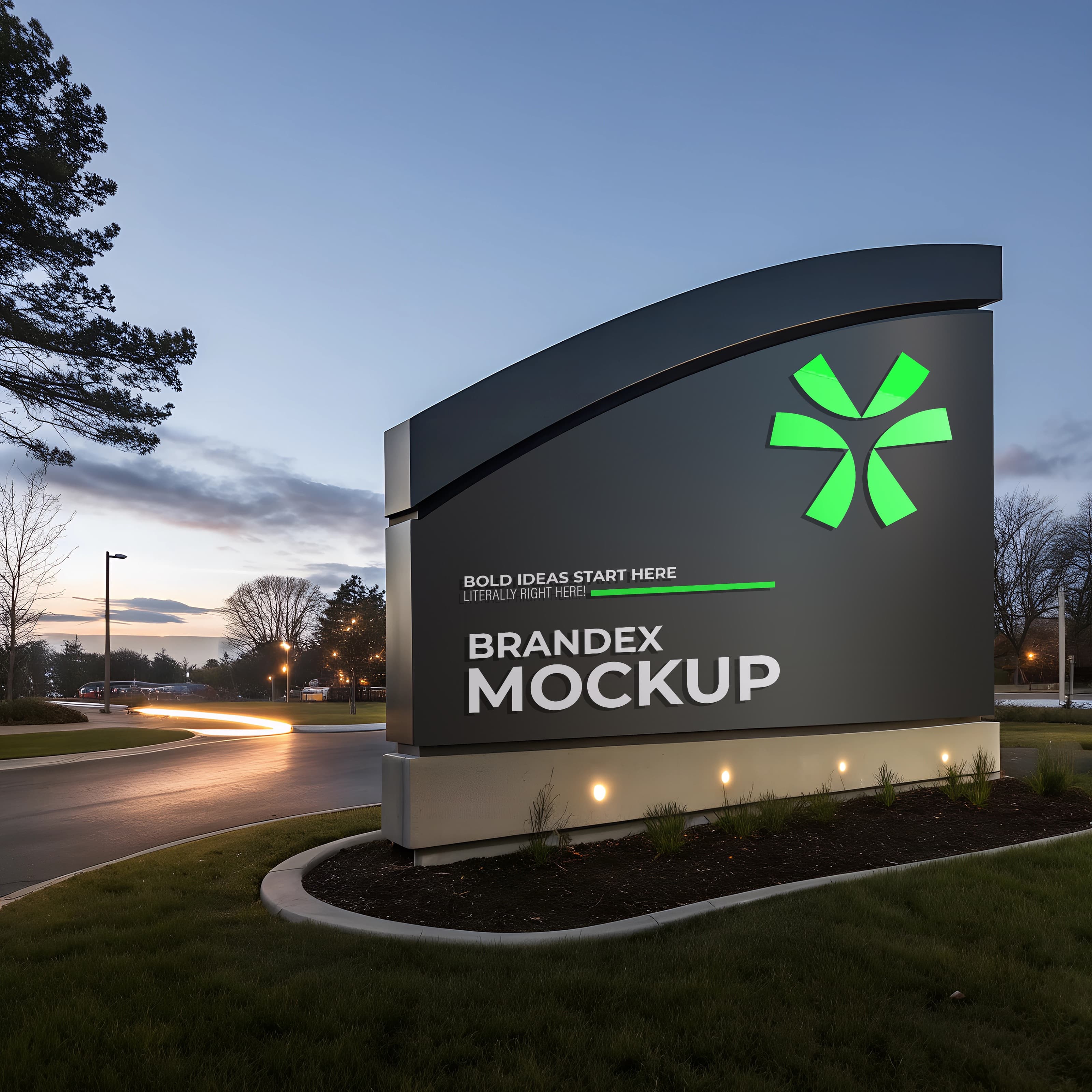 Outdoor illuminated signage mockup