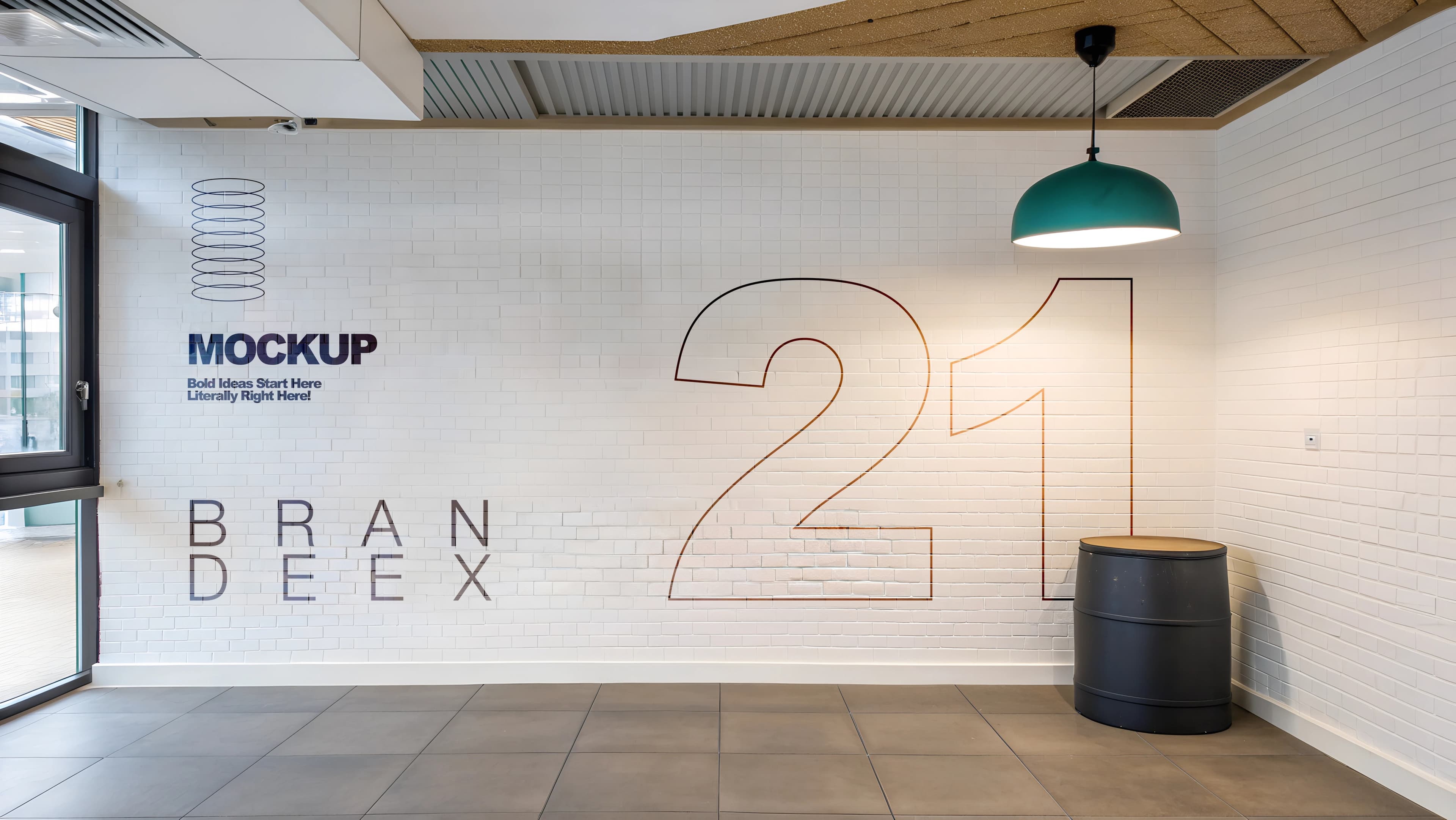 Modern office wall mural mockup