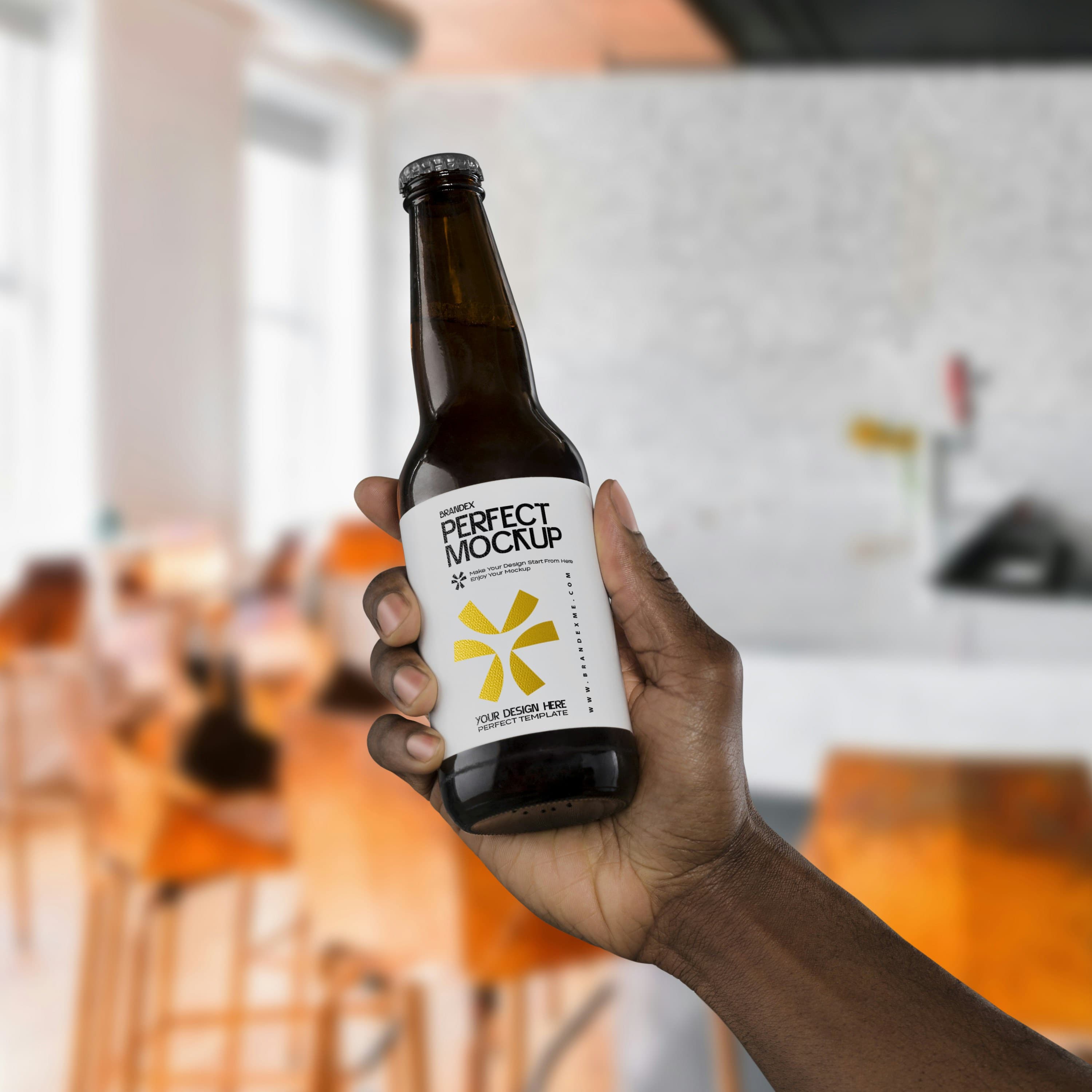 Handheld amber glass beer mockup