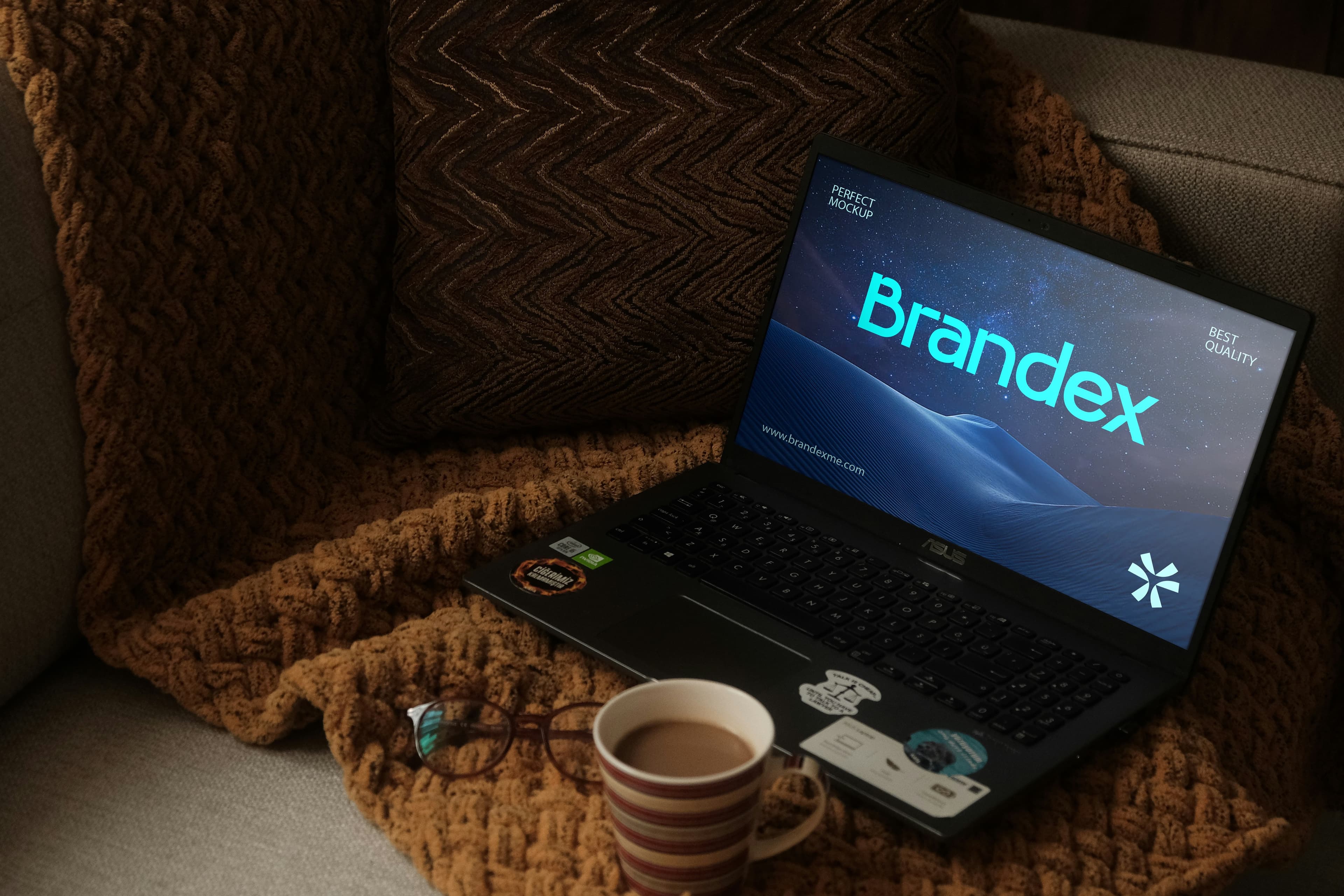 Laptop cozy setting mockup