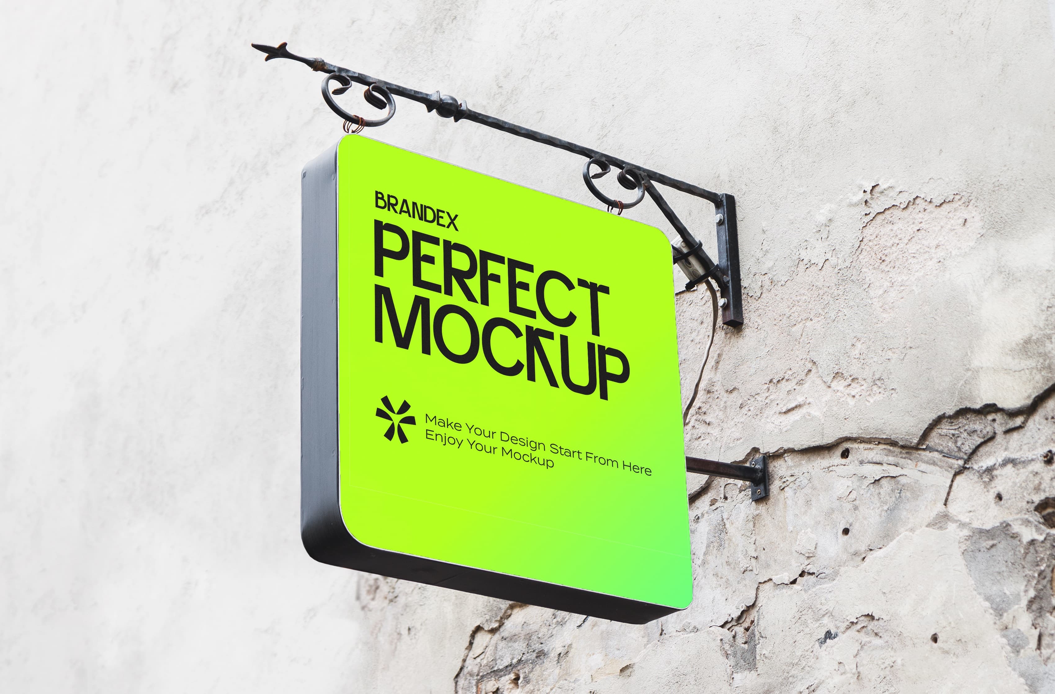 Vibrant green wall-mounted sign mockup