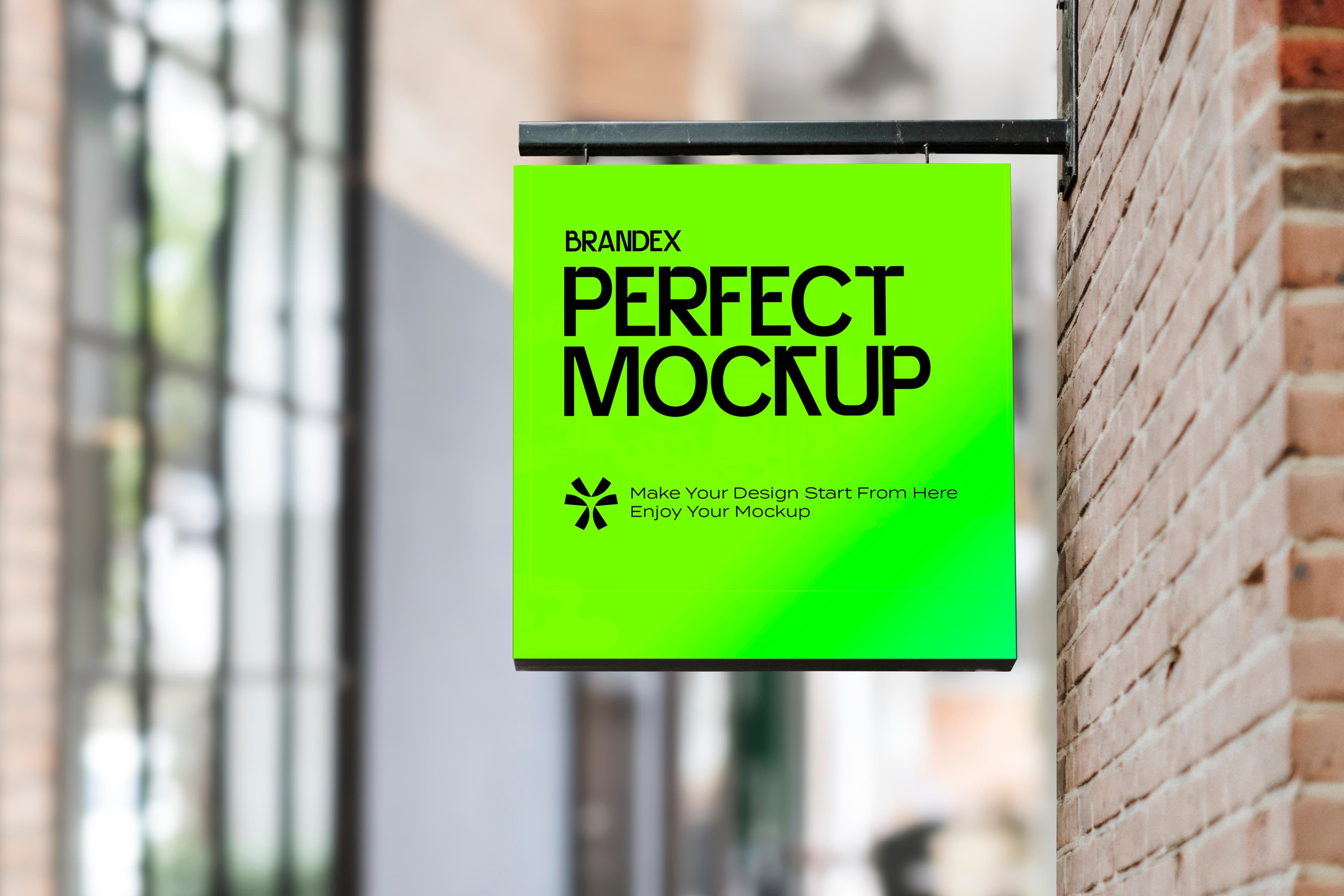 Vibrant green hanging sign mockup