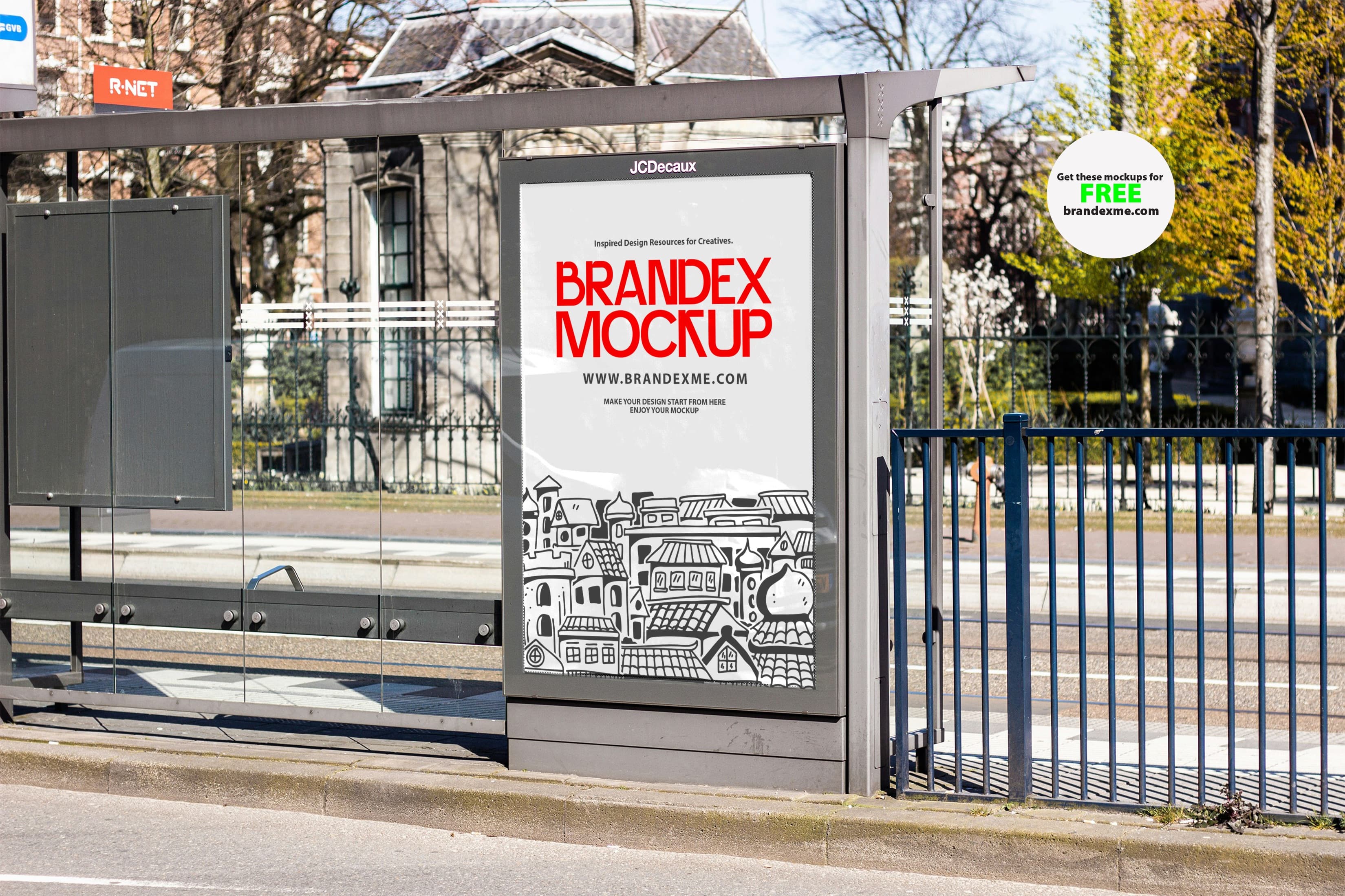 Outdoor bus stop poster mockup