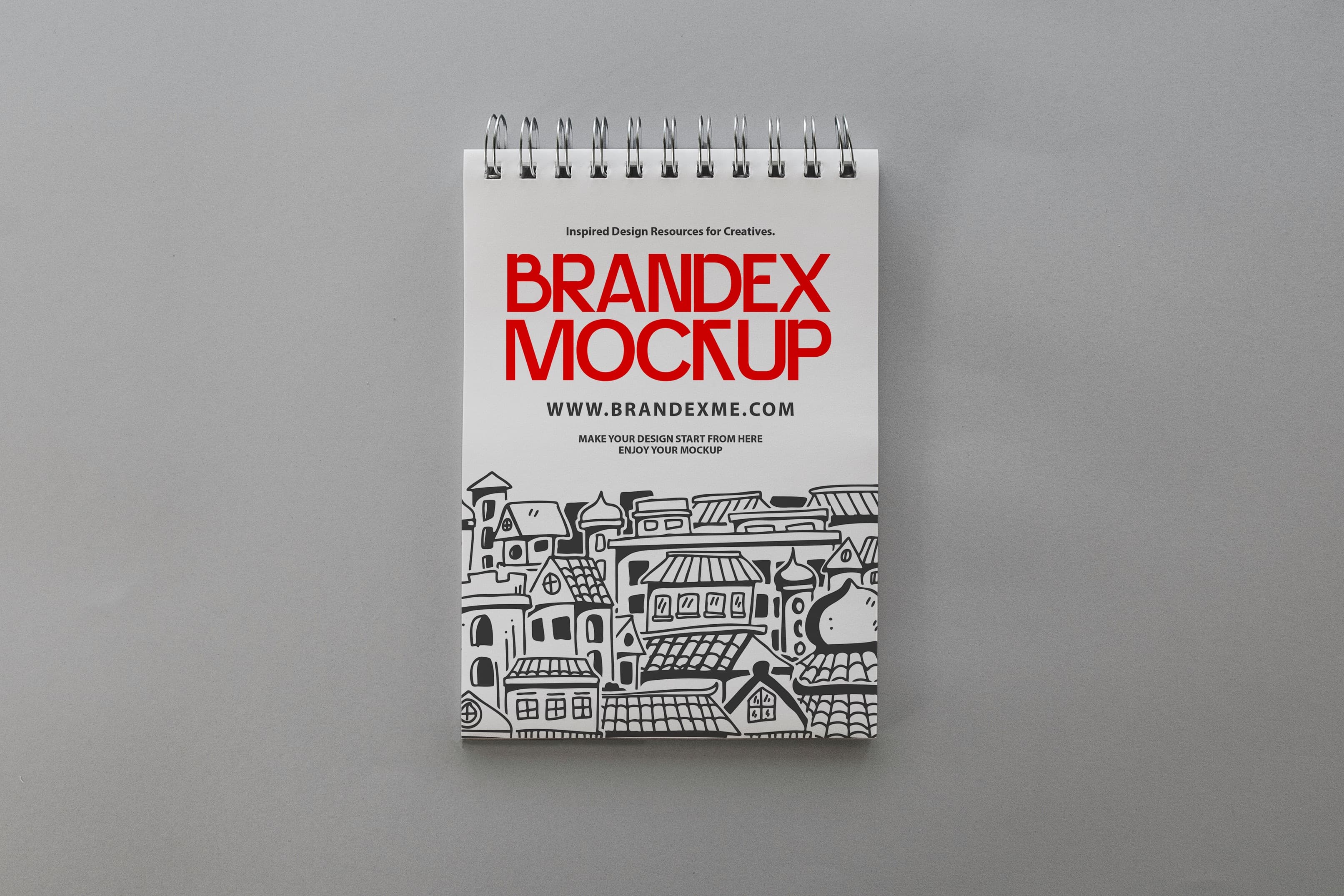 Spiral-bound sketchbook mockup