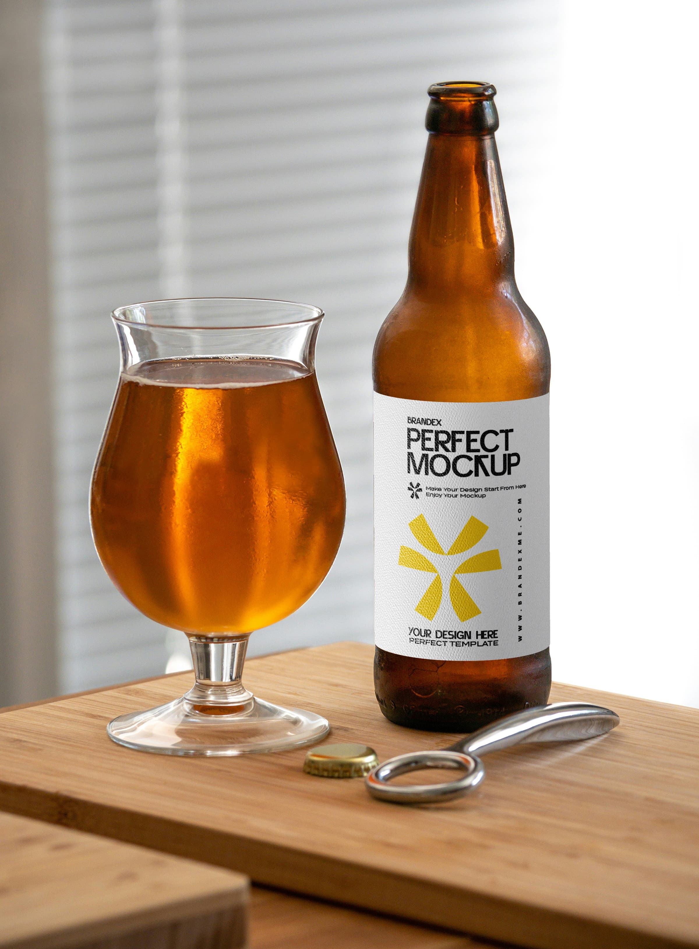 Amber beer with glass mockup