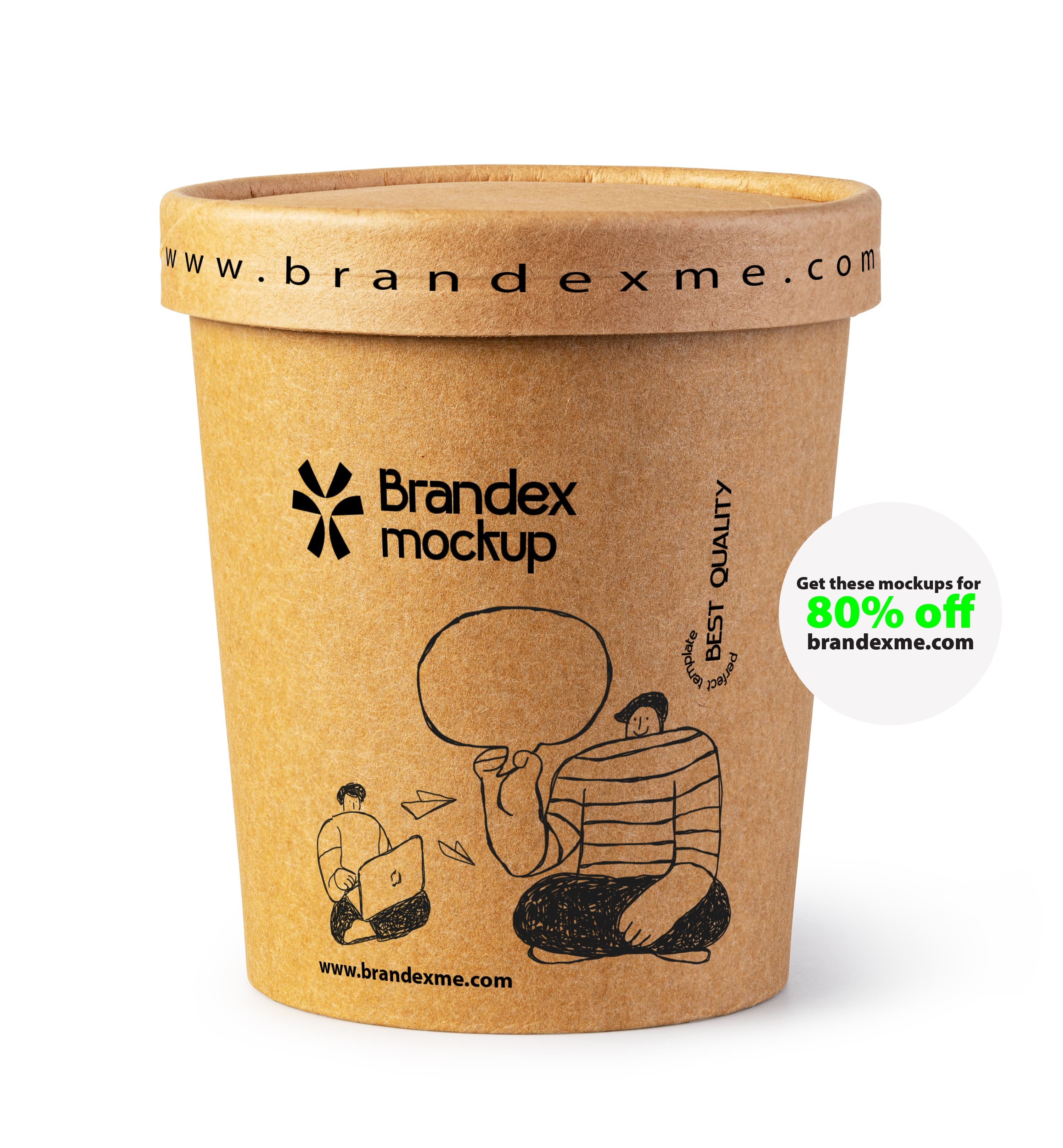 Kraft paper cup with doodle design mockup