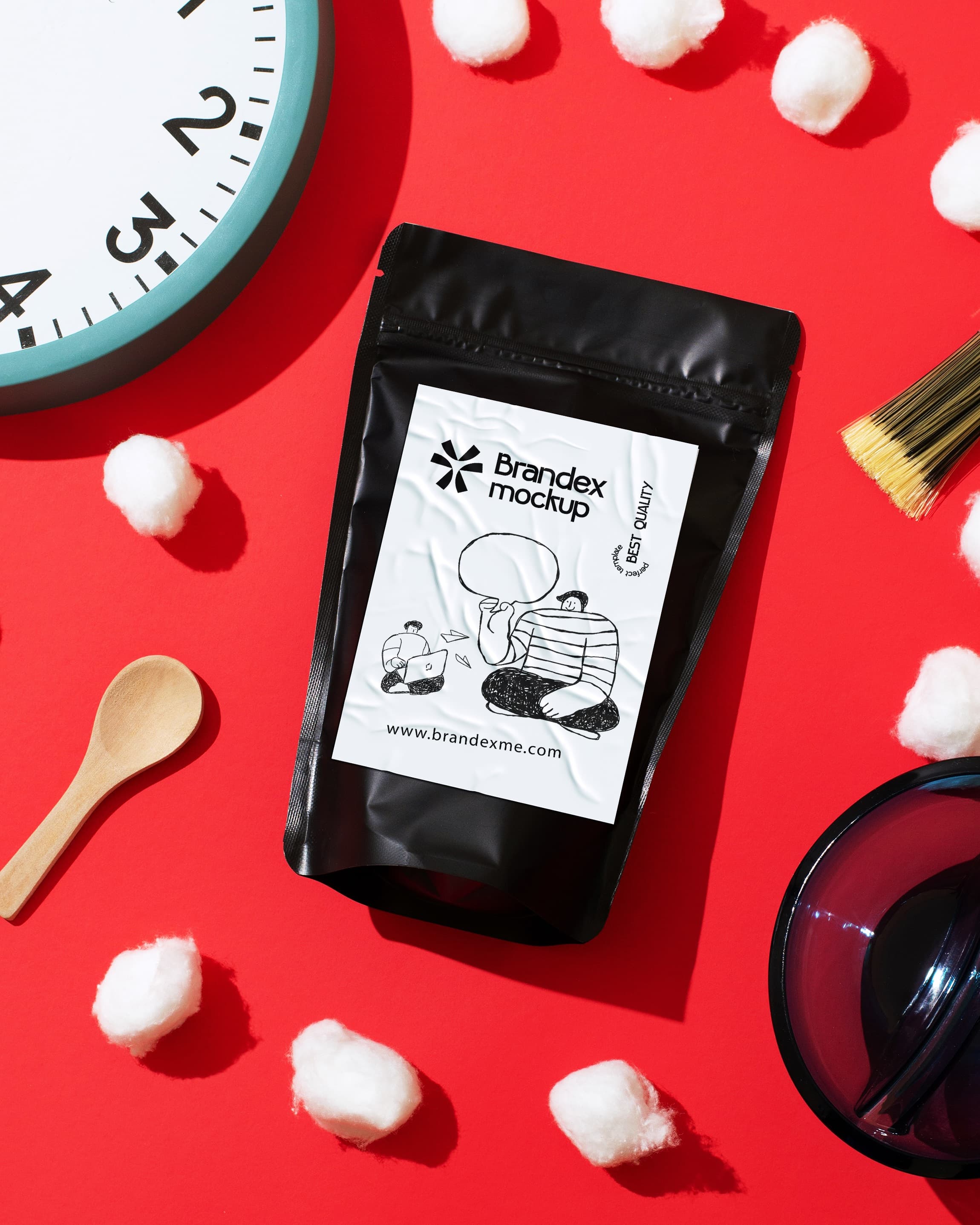 Black pouch with illustration mockup