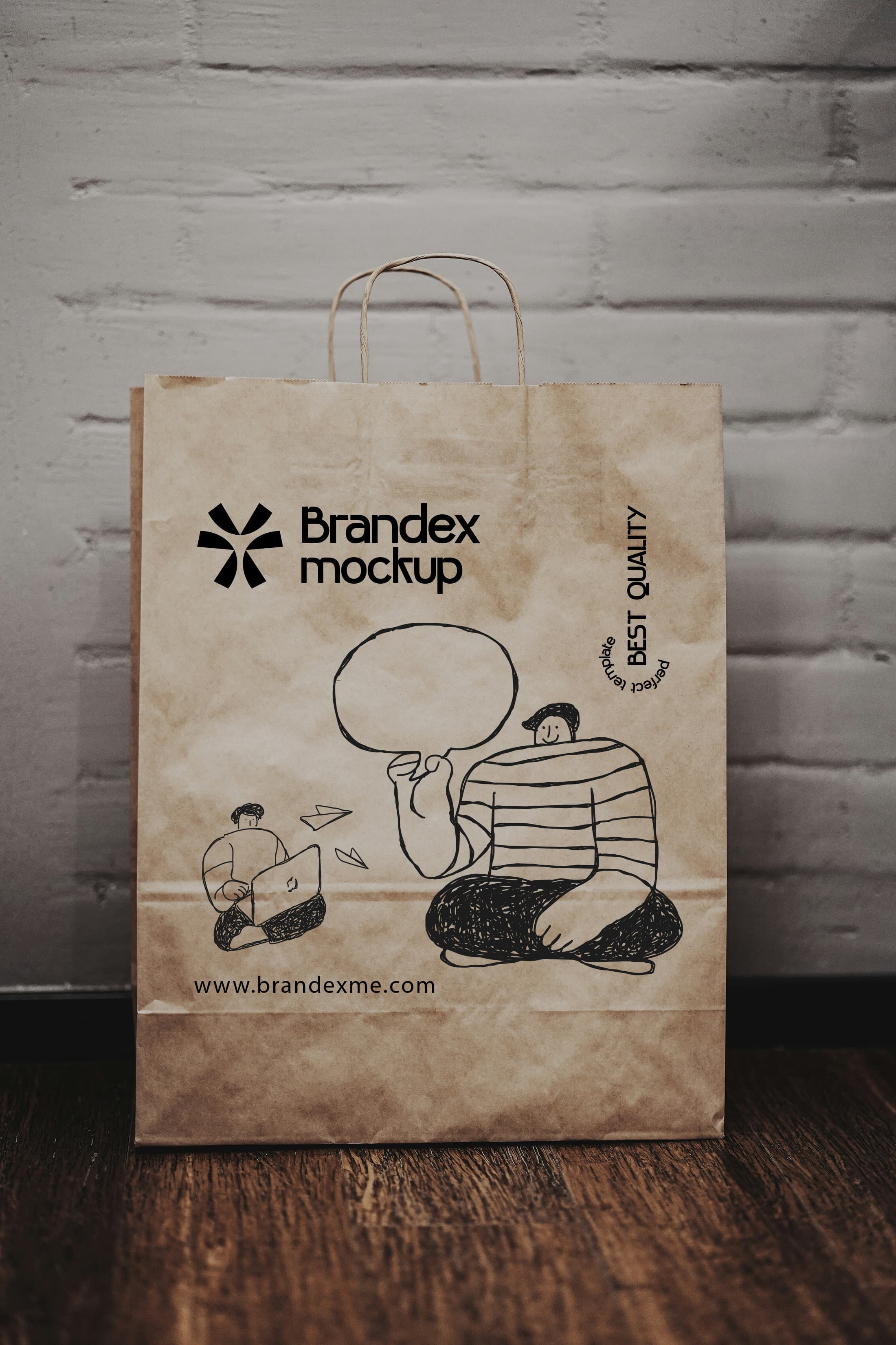 Kraft paper bag mockup with illustration
