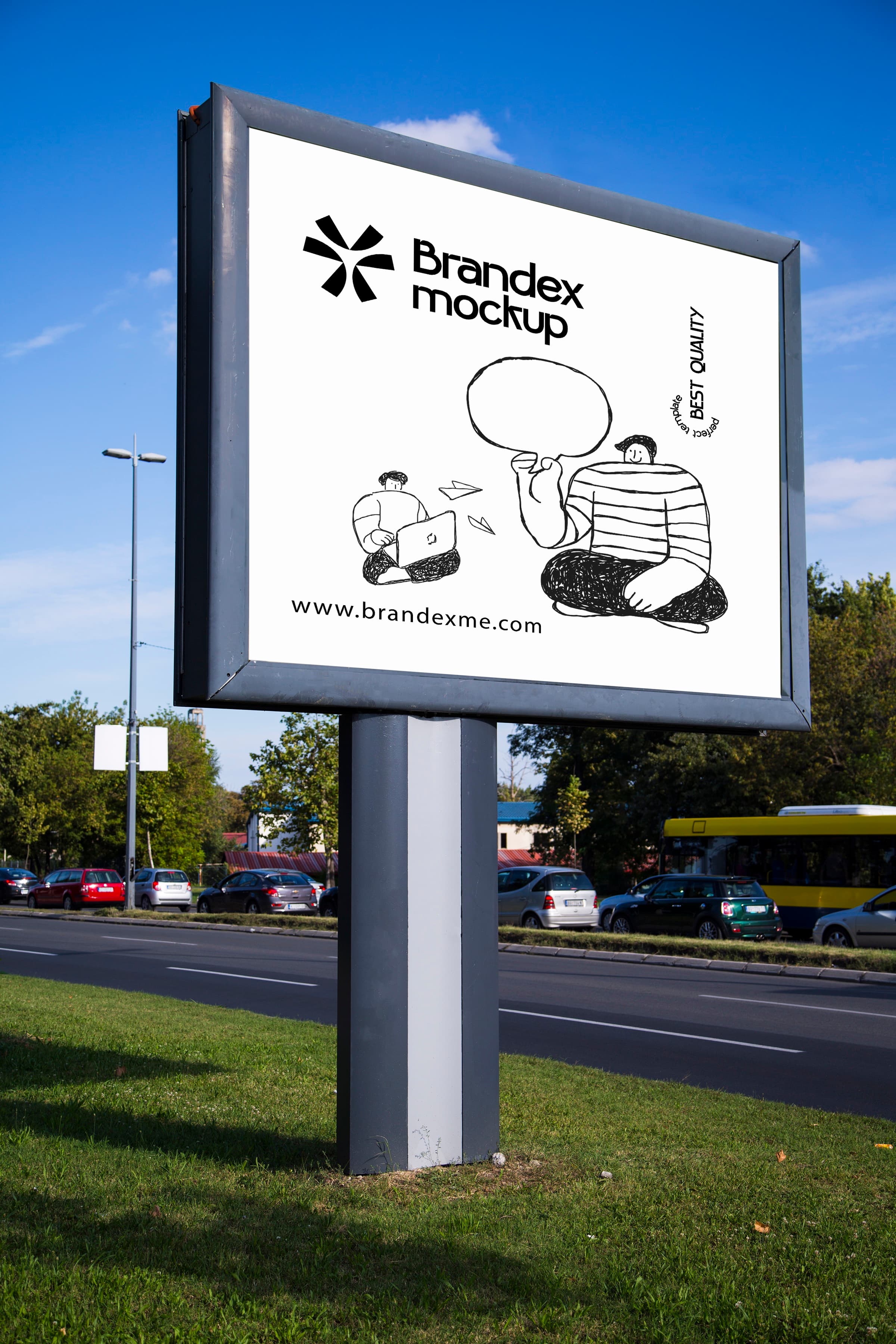 Street billboard mockup with illustrations