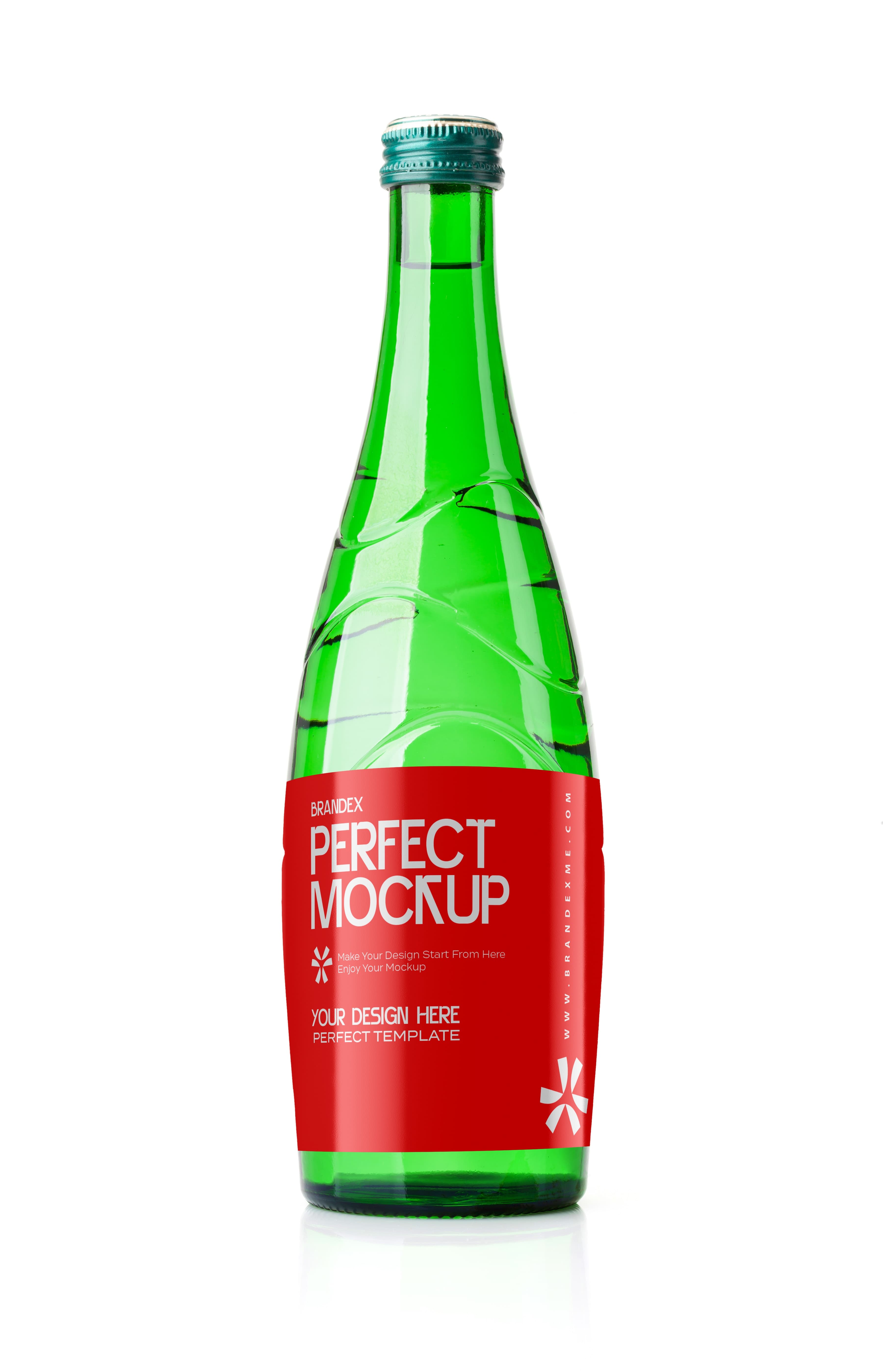 Green glass with red label mockup