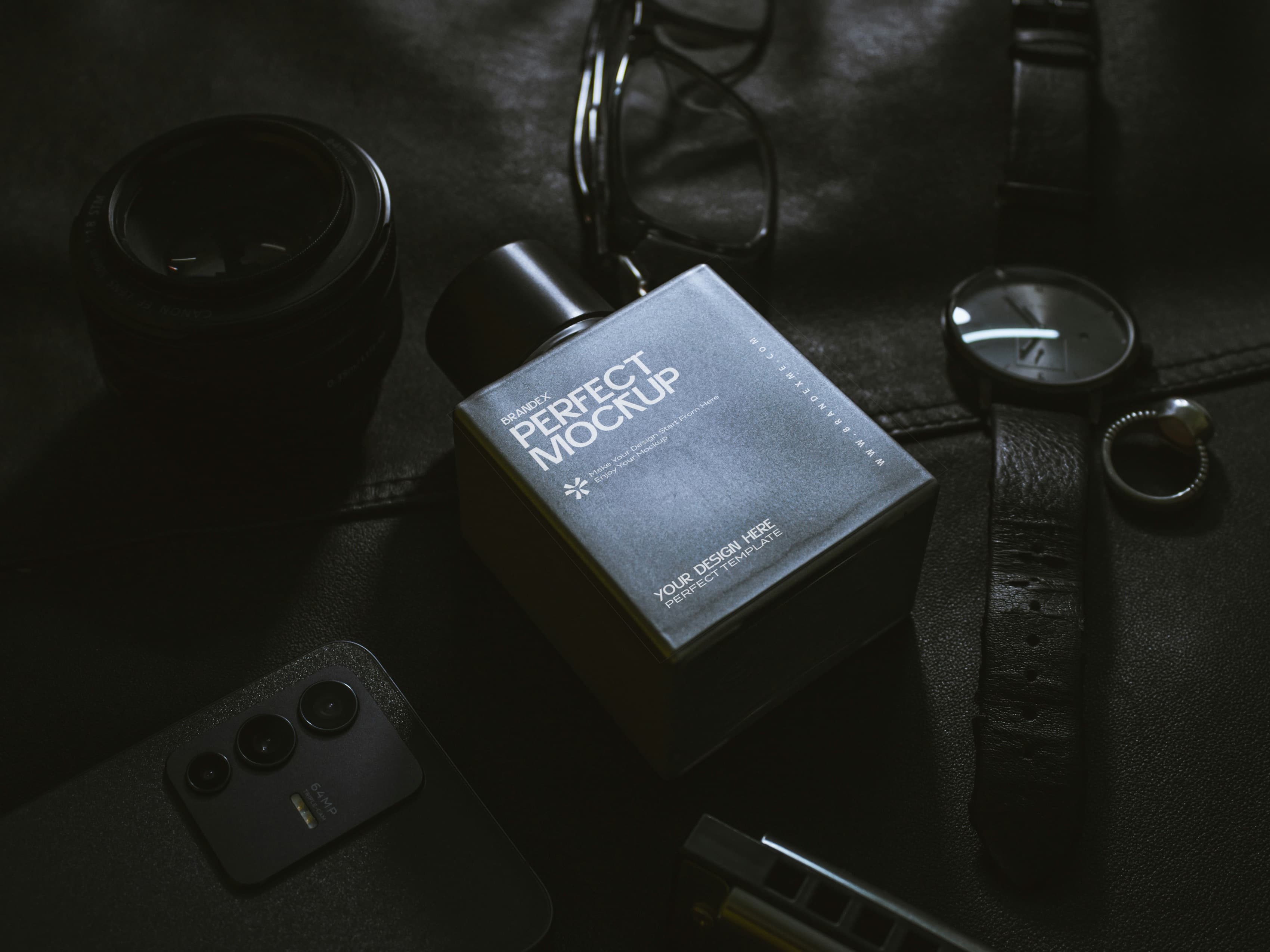 Dark tone perfume mockup