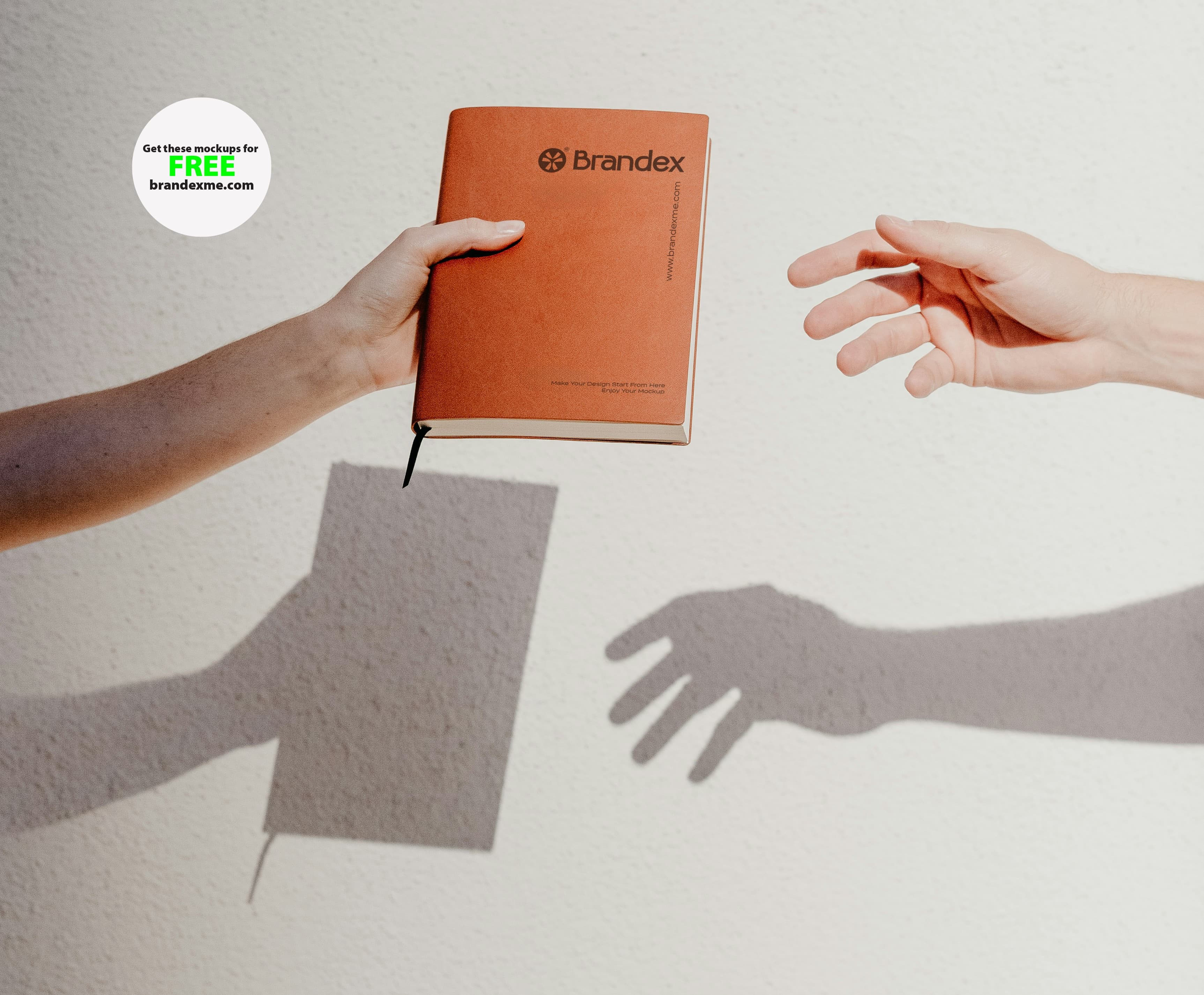 Handing leather notebook mockup