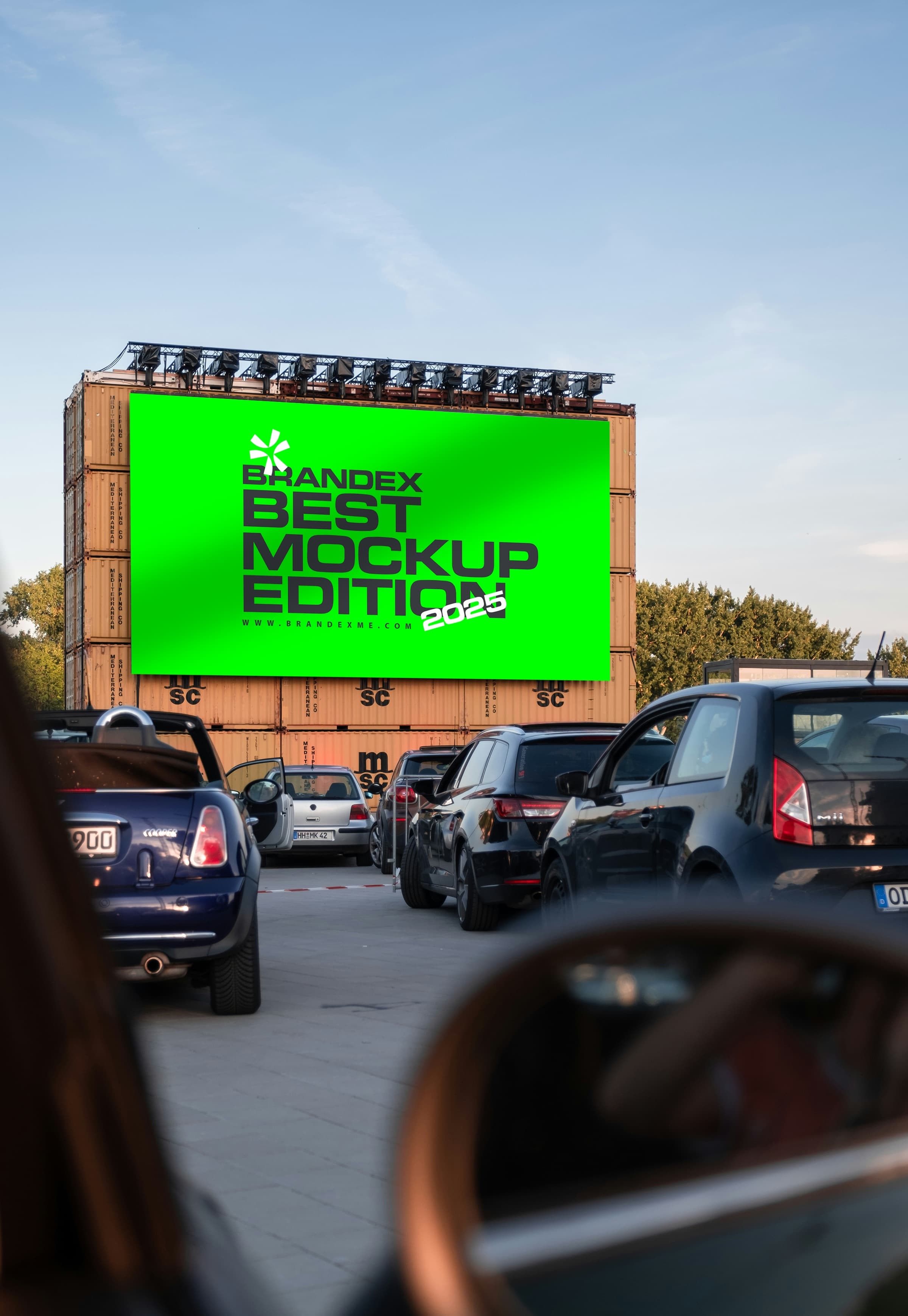 Outdoor billboard with green screen mockup