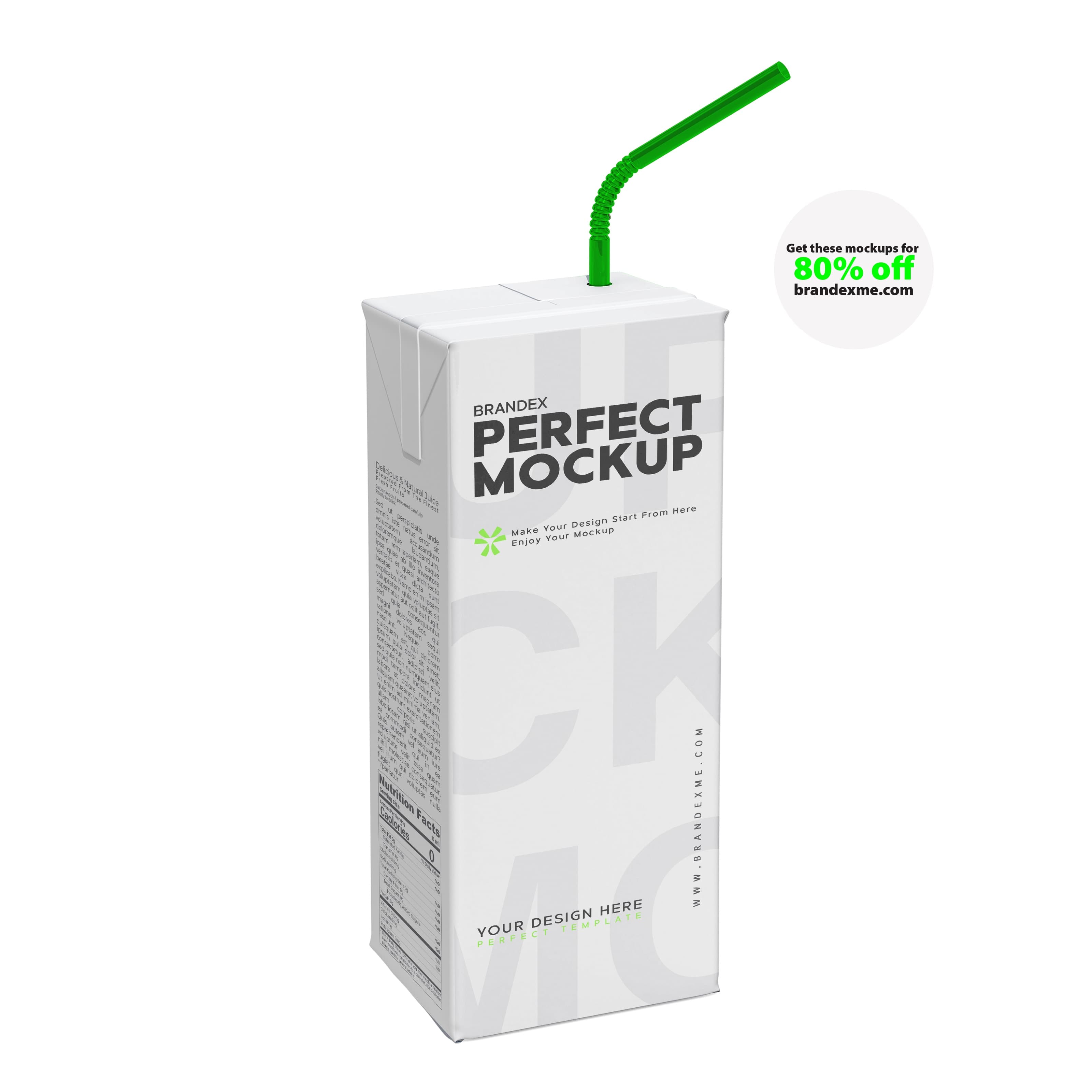 Tall beverage carton with straw mockup