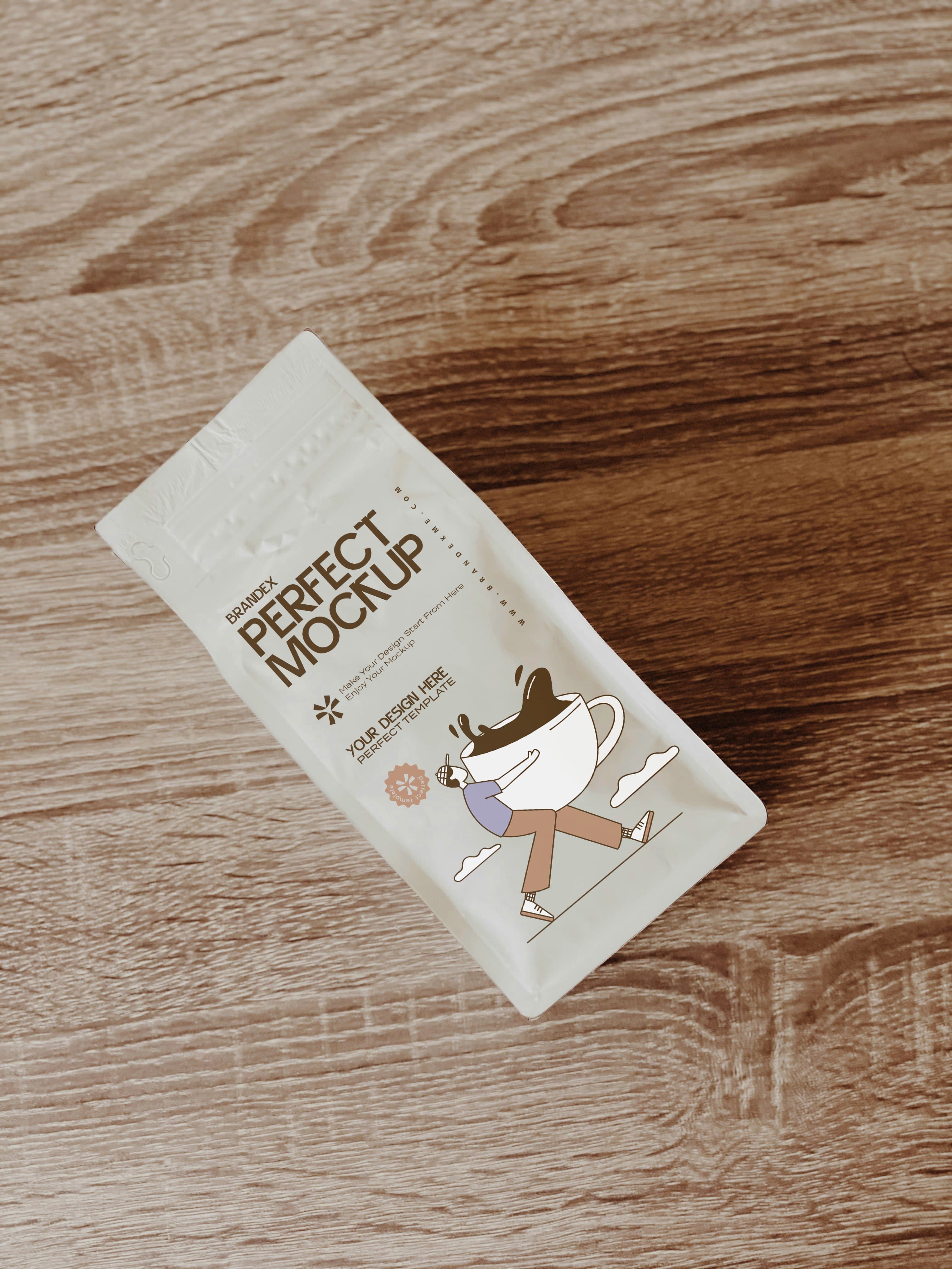 Illustrated coffee pouch mockup