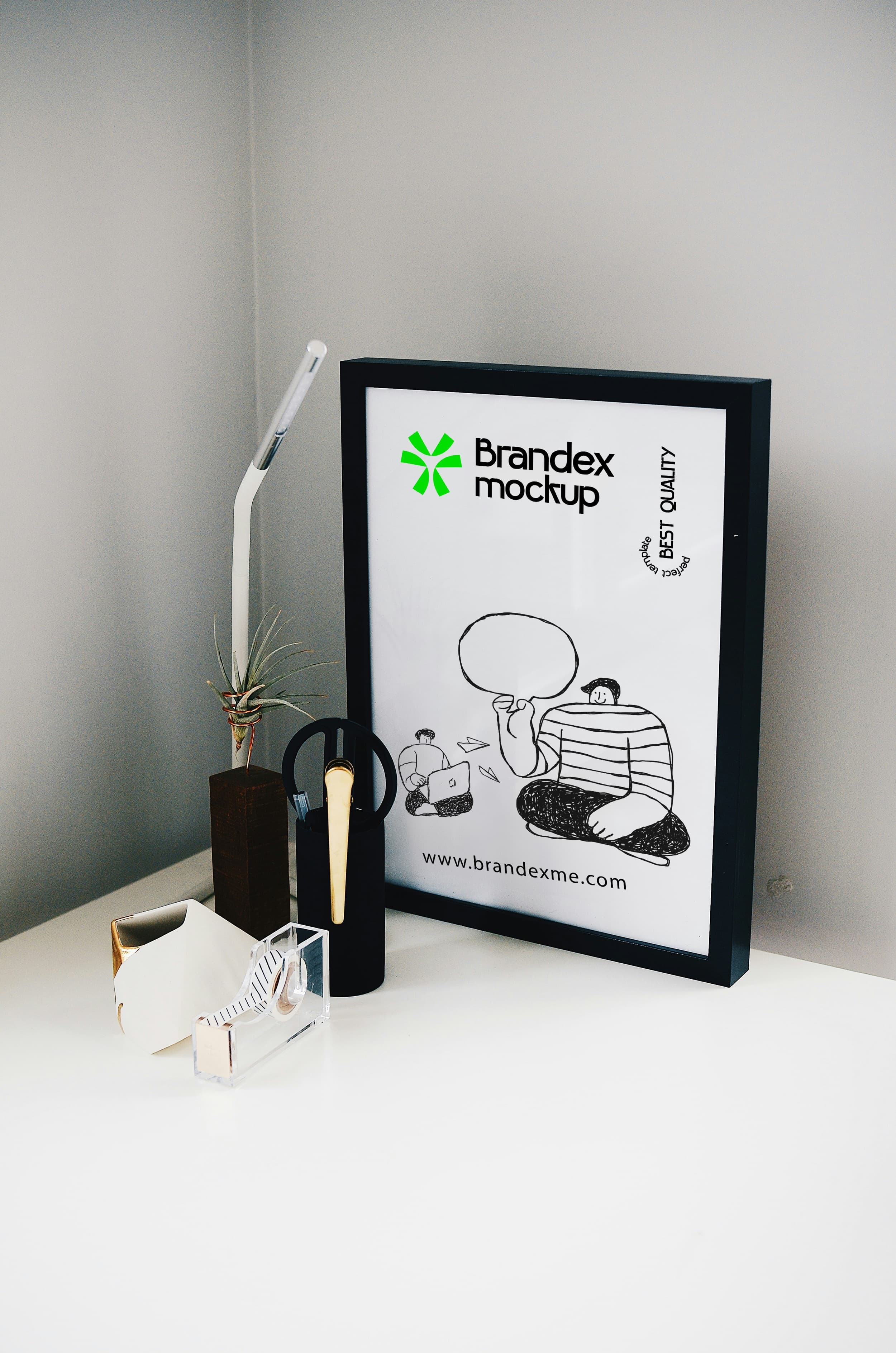 Framed office desk poster mockup