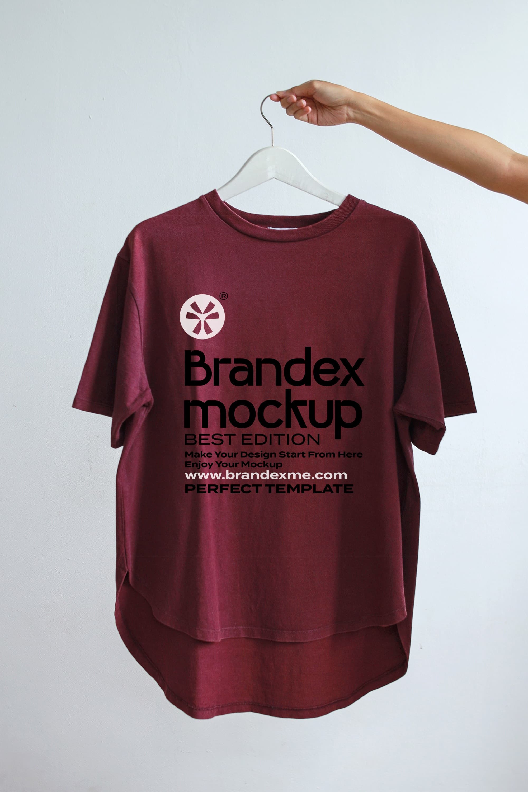 Burgundy t-shirt hanger mockup