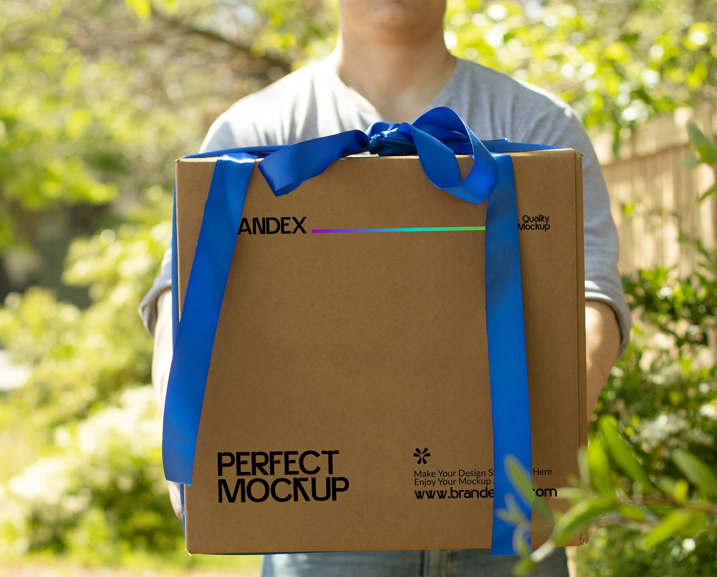 Gift with blue ribbon mockup