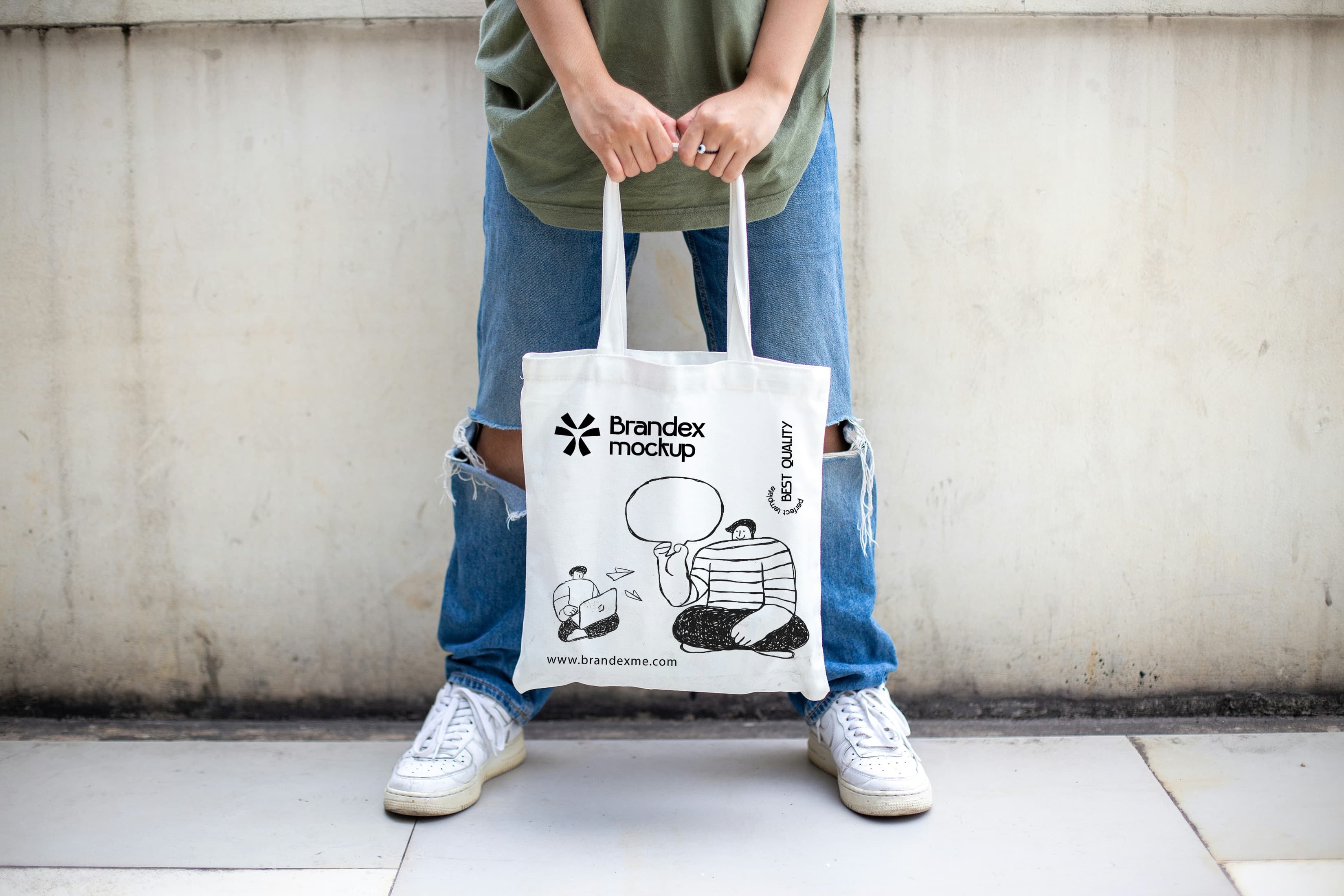 Illustrated canvas tote bag mockup