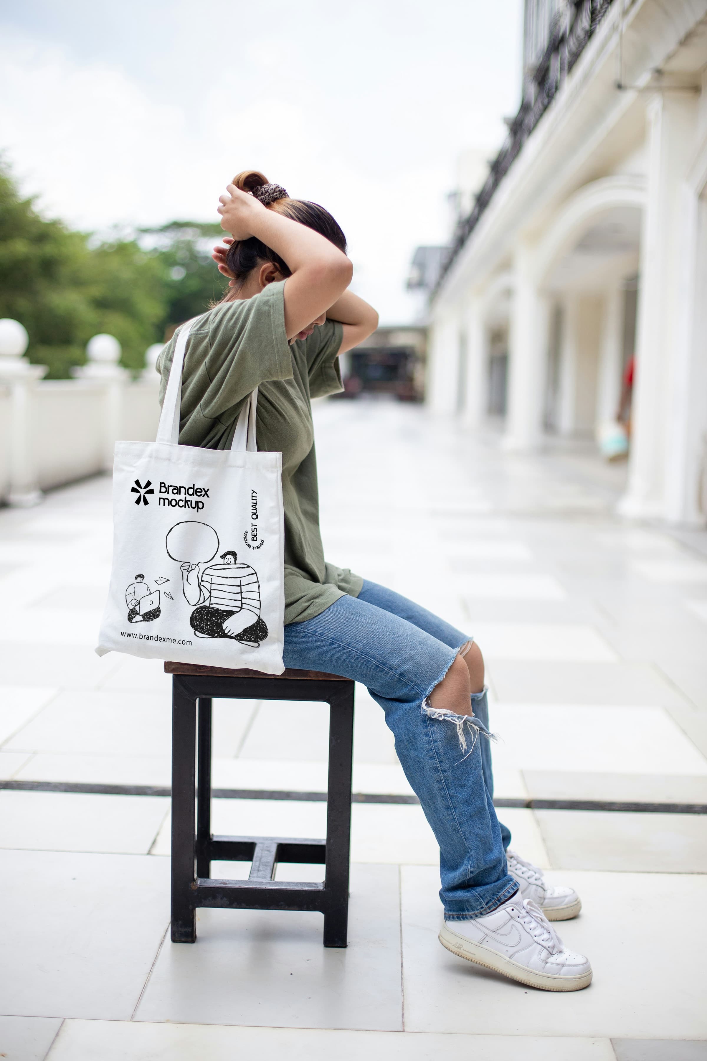 White tote bag outdoor mockup