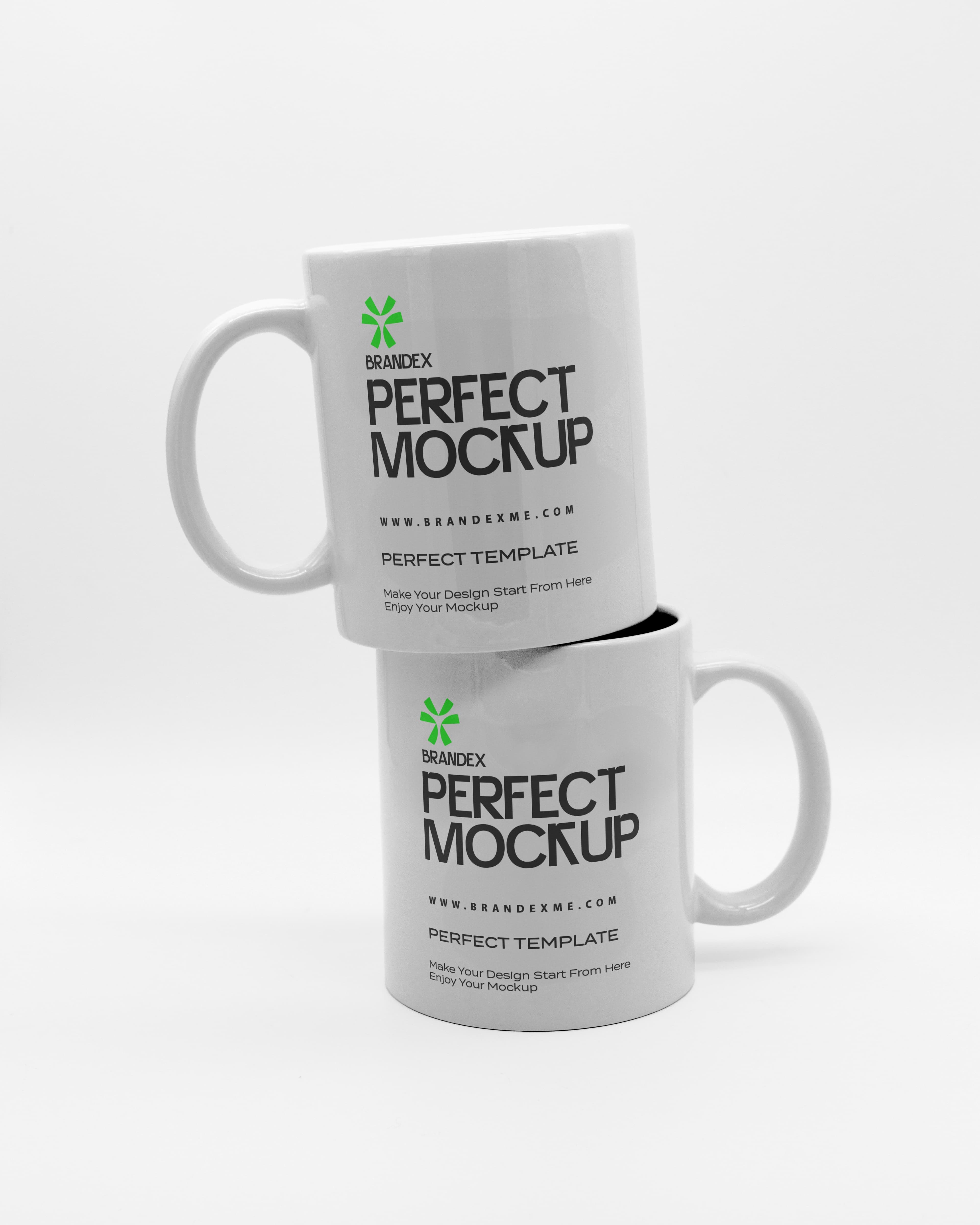 Stacked white coffee mugs mockup
