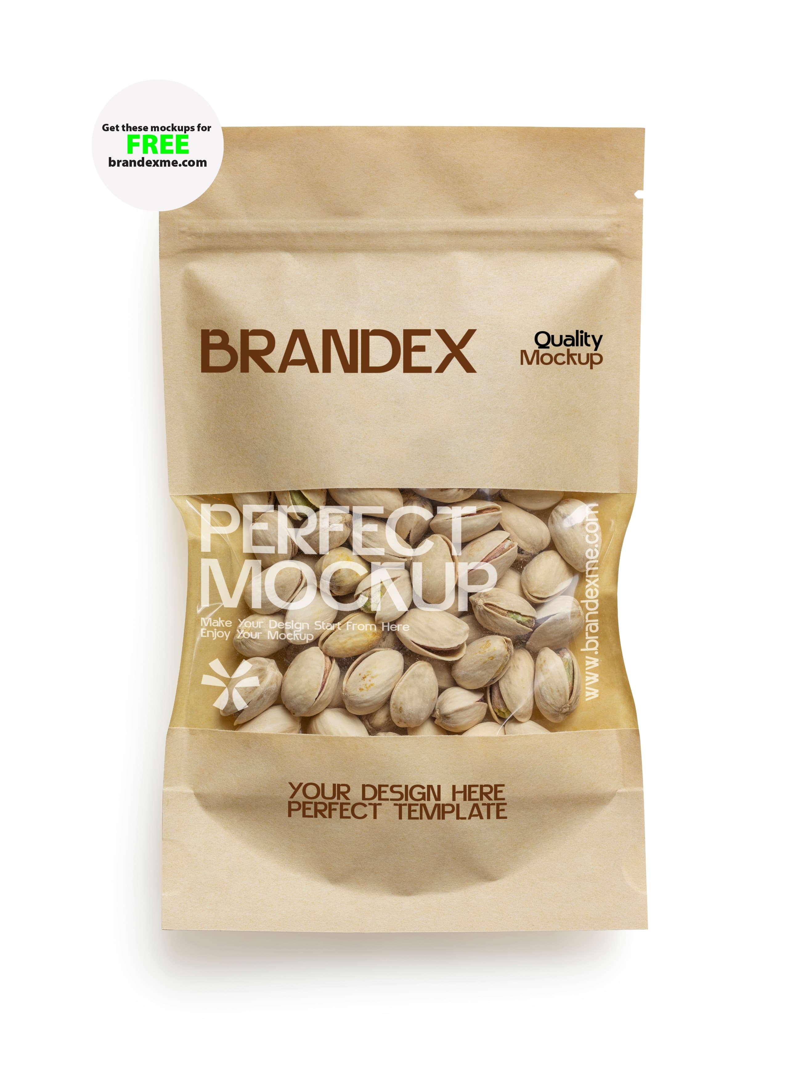 Kraft stand-up pouch with pistachios mockup