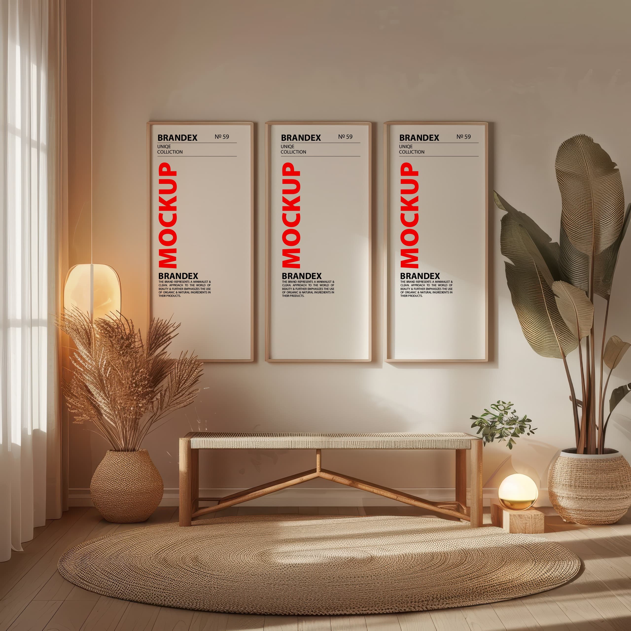 Trio of minimalist poster frames mockup