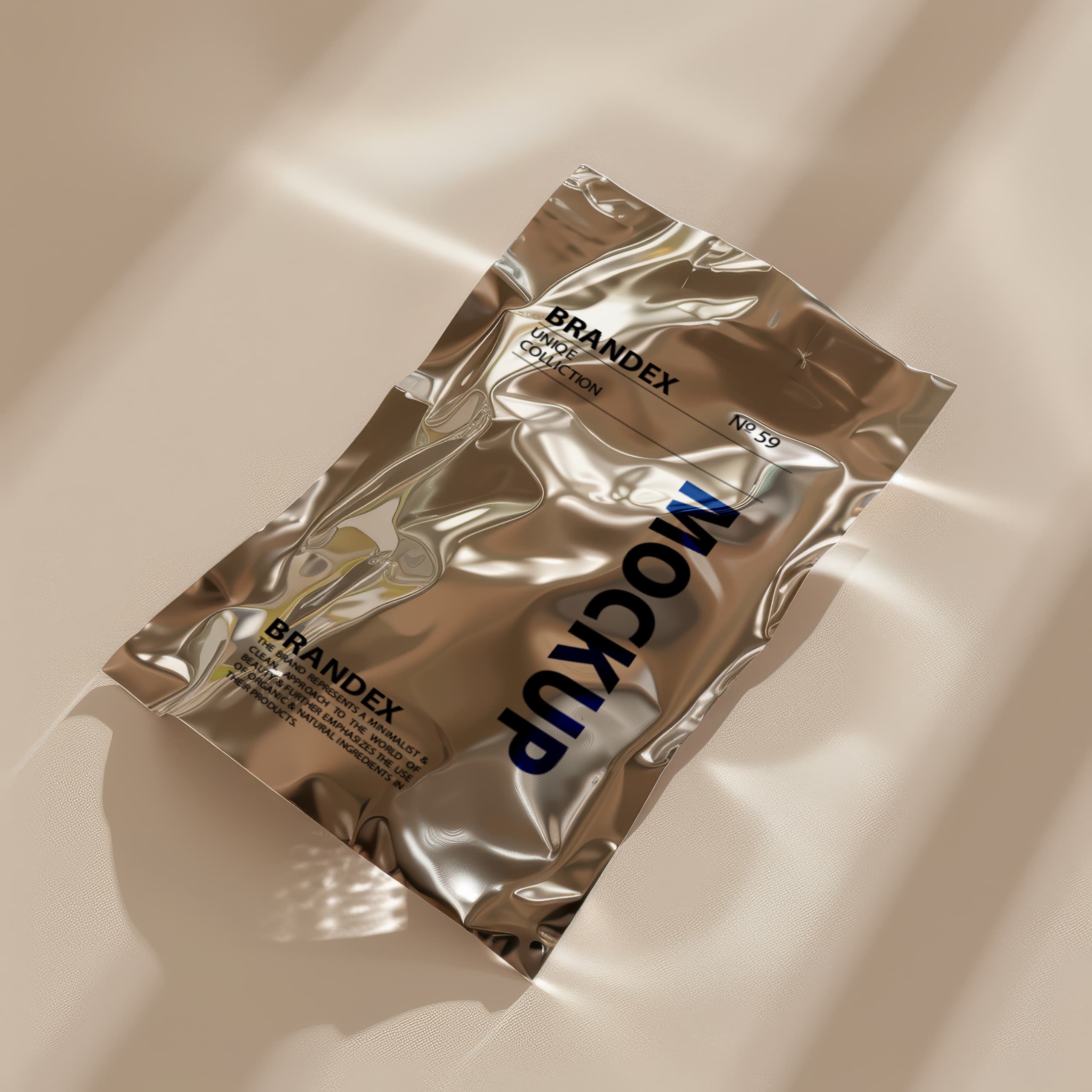 Shiny metallic pouch mockup