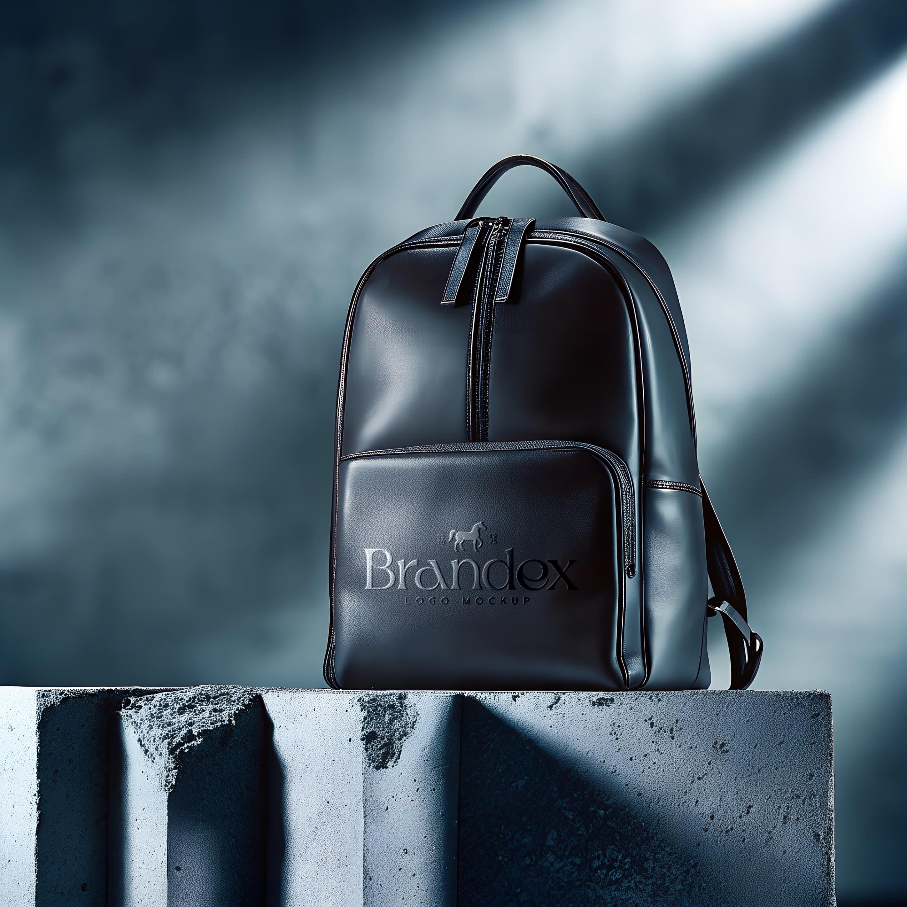 Sleek black leather backpack mockup