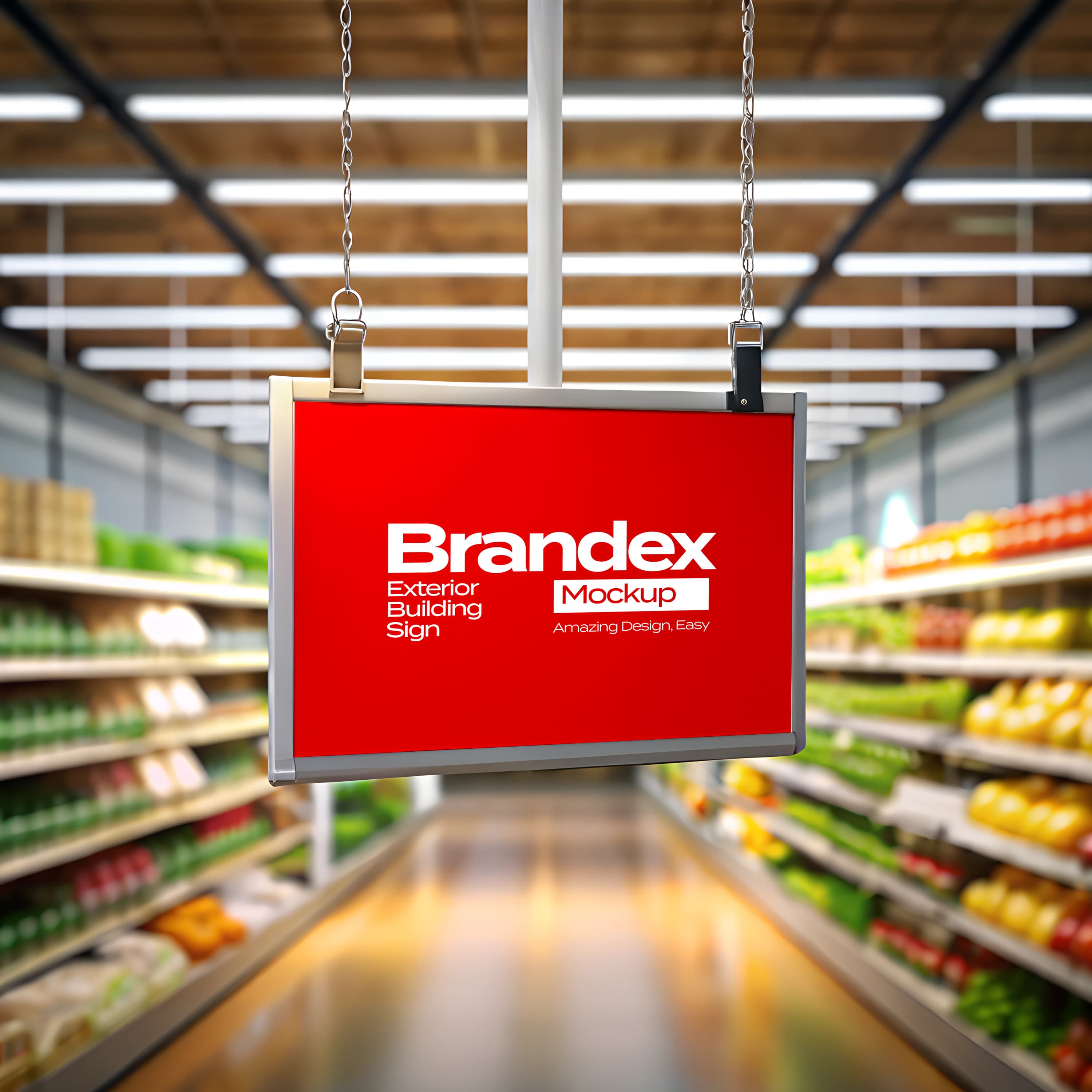 Hanging supermarket sign mockup