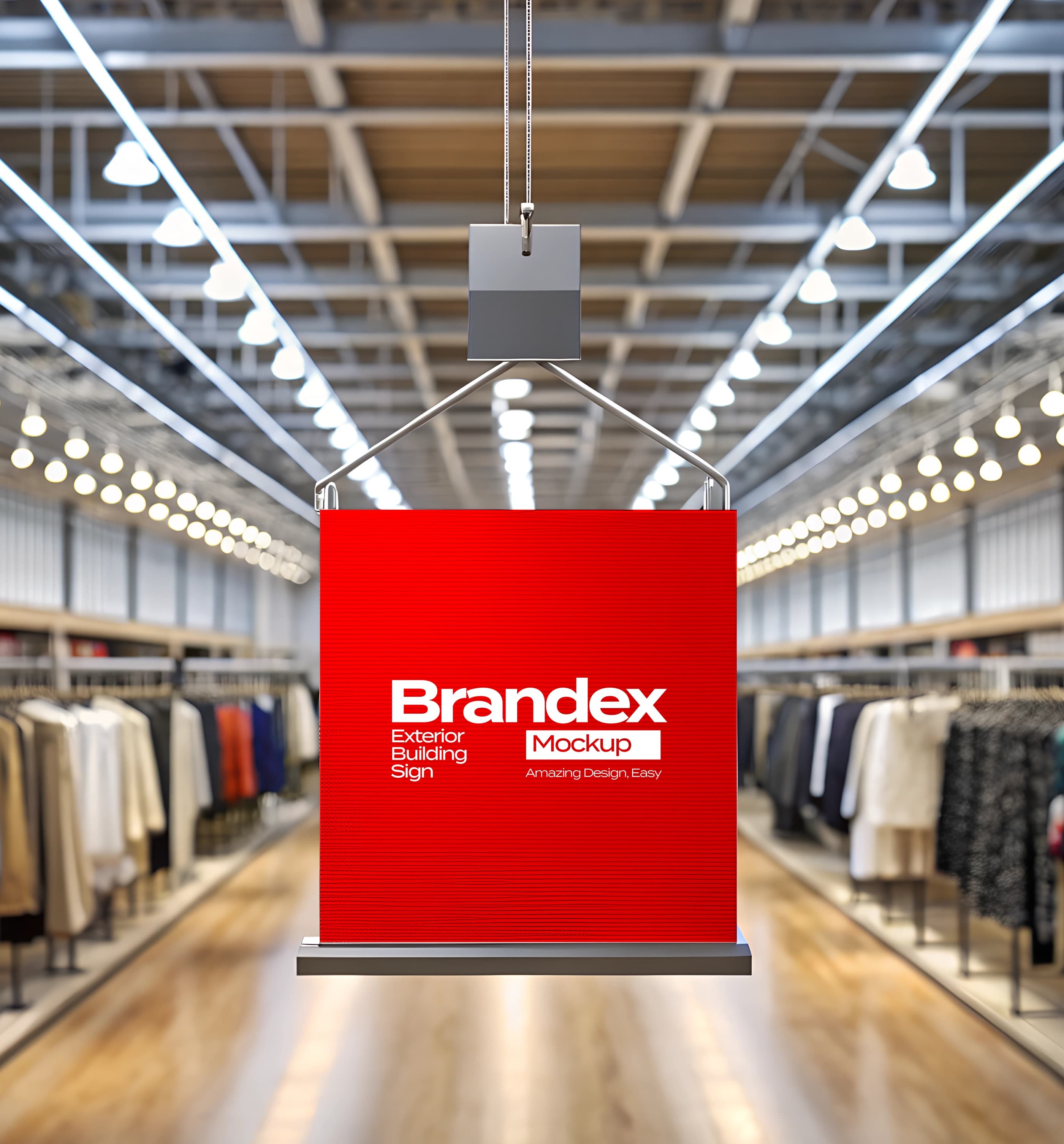 Hanging red retail sign mockup