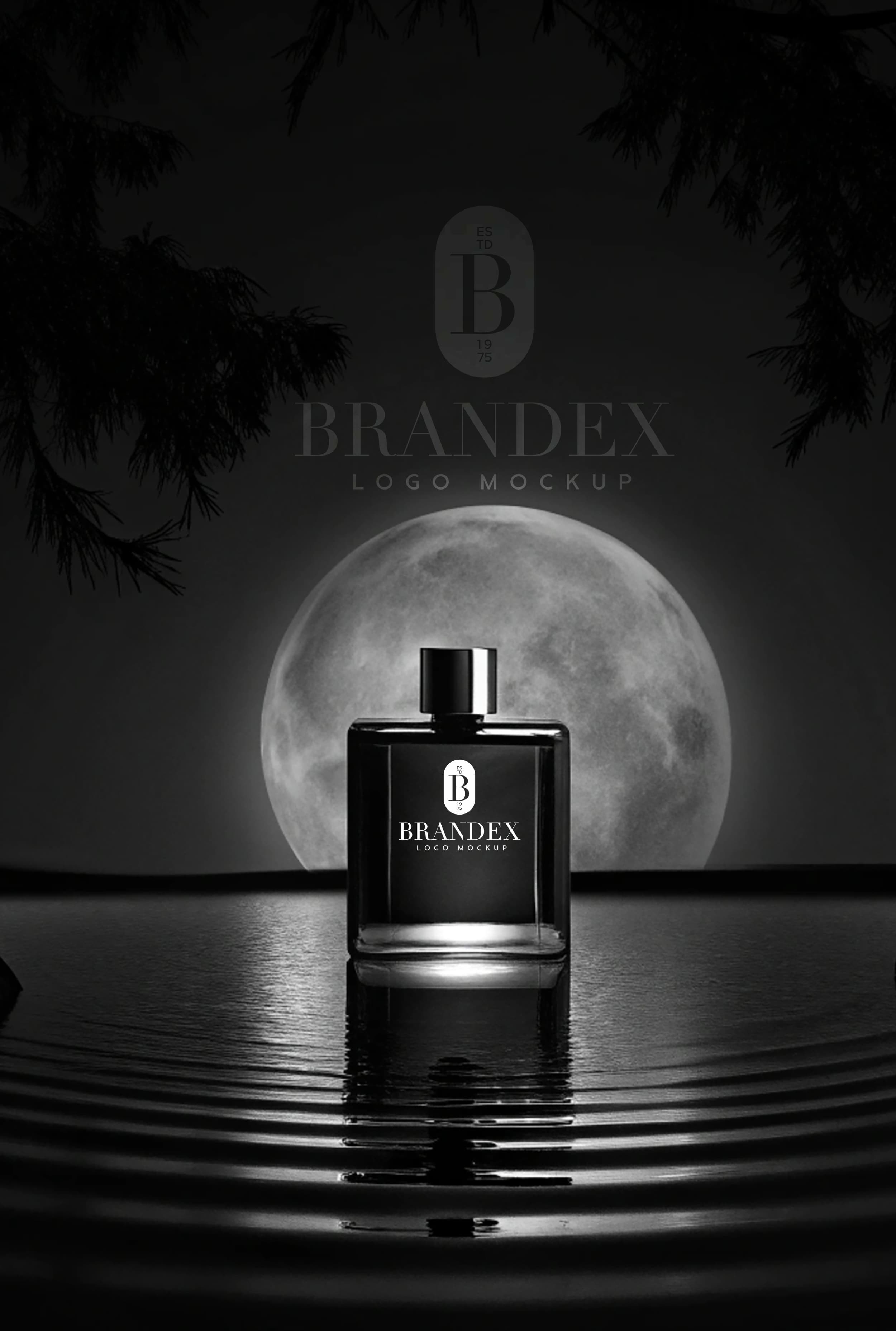 Elegant perfume moonlit mockup