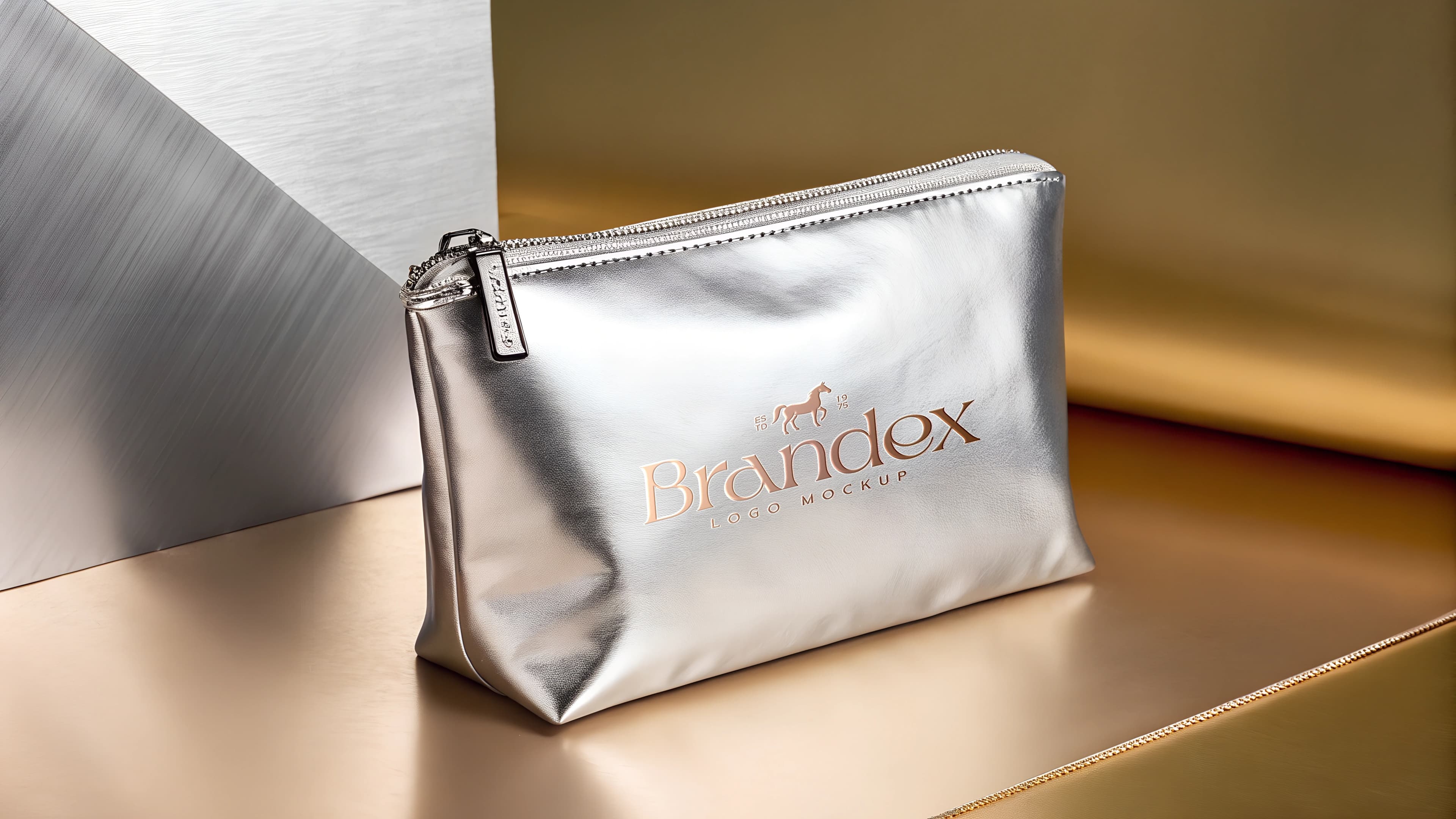 Metallic silver pouch mockup